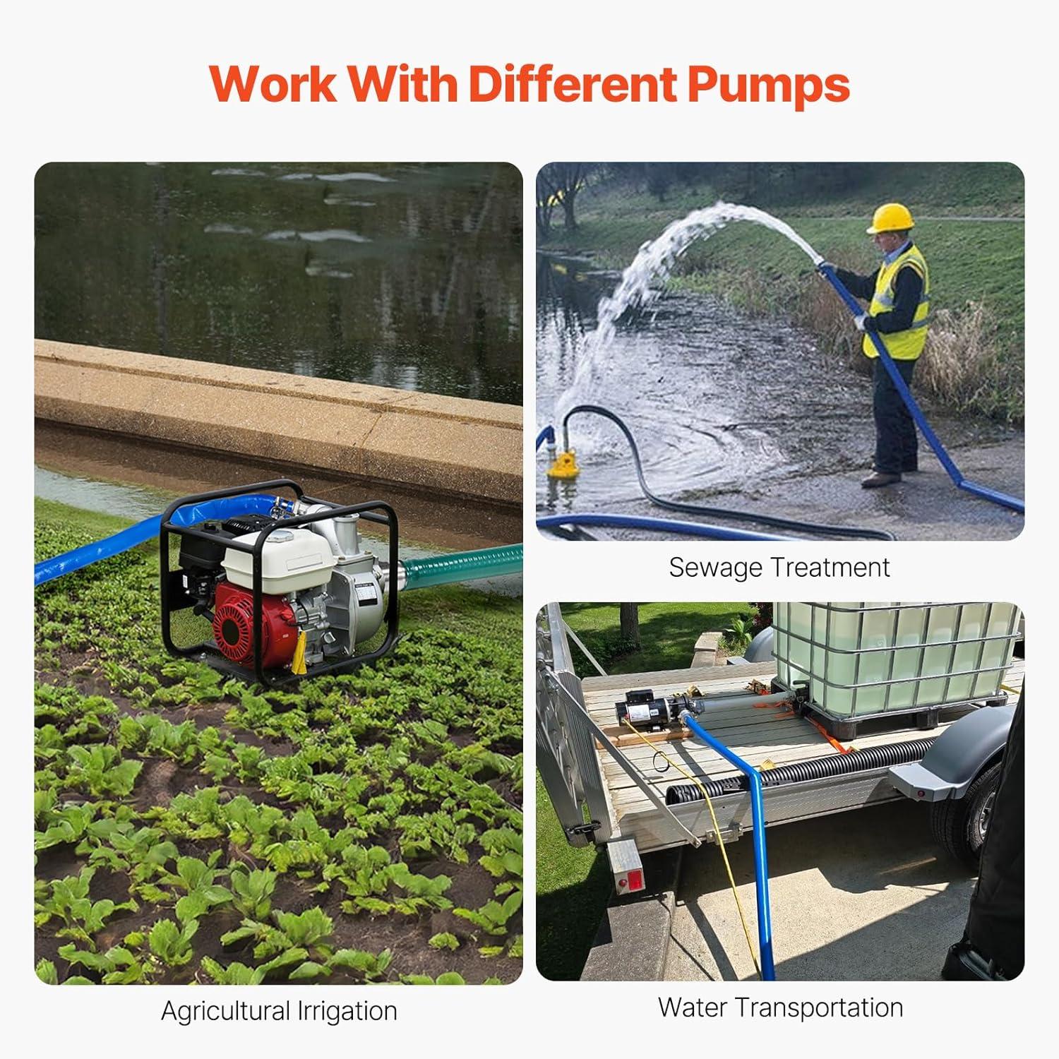 image:imageVEVOR Discharge Hose 112 x 100 PVC Fabric Lay Flat Hose Heavy Duty Backwash Drain Hose with Clamps Weatherproof amp Burstproof Ideal for Swimming Pool amp Water Transfer Blue112 x 50 with connector