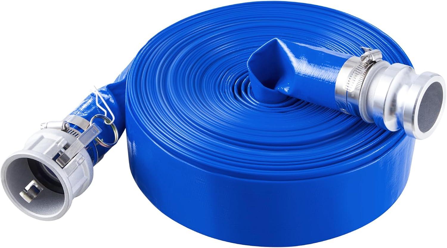 image:imageVEVOR Discharge Hose 112 x 100 PVC Fabric Lay Flat Hose Heavy Duty Backwash Drain Hose with Clamps Weatherproof amp Burstproof Ideal for Swimming Pool amp Water Transfer Blue2 x 100 with connector