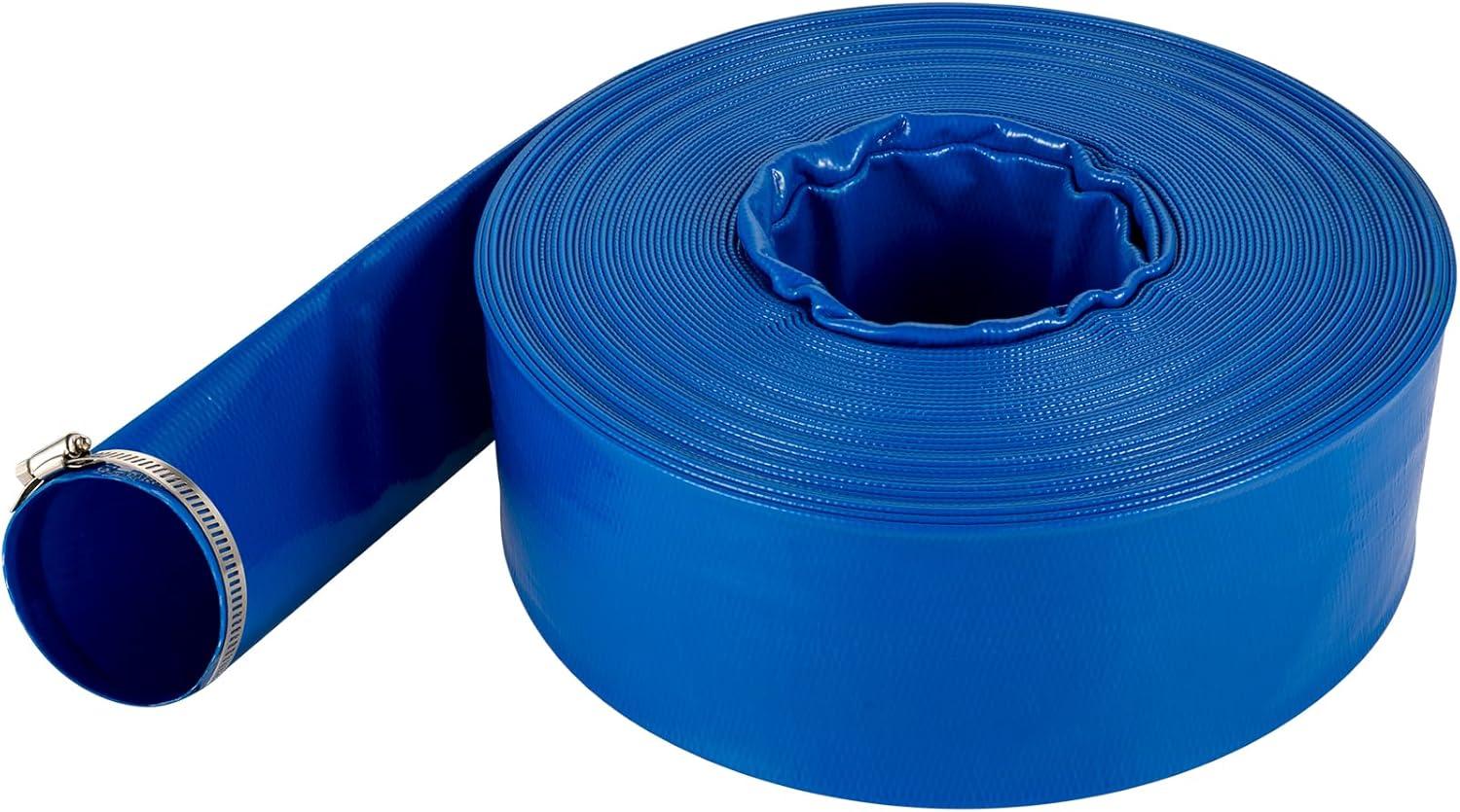 image:imageVEVOR Discharge Hose 112 x 100 PVC Fabric Lay Flat Hose Heavy Duty Backwash Drain Hose with Clamps Weatherproof amp Burstproof Ideal for Swimming Pool amp Water Transfer Blue112 x 100