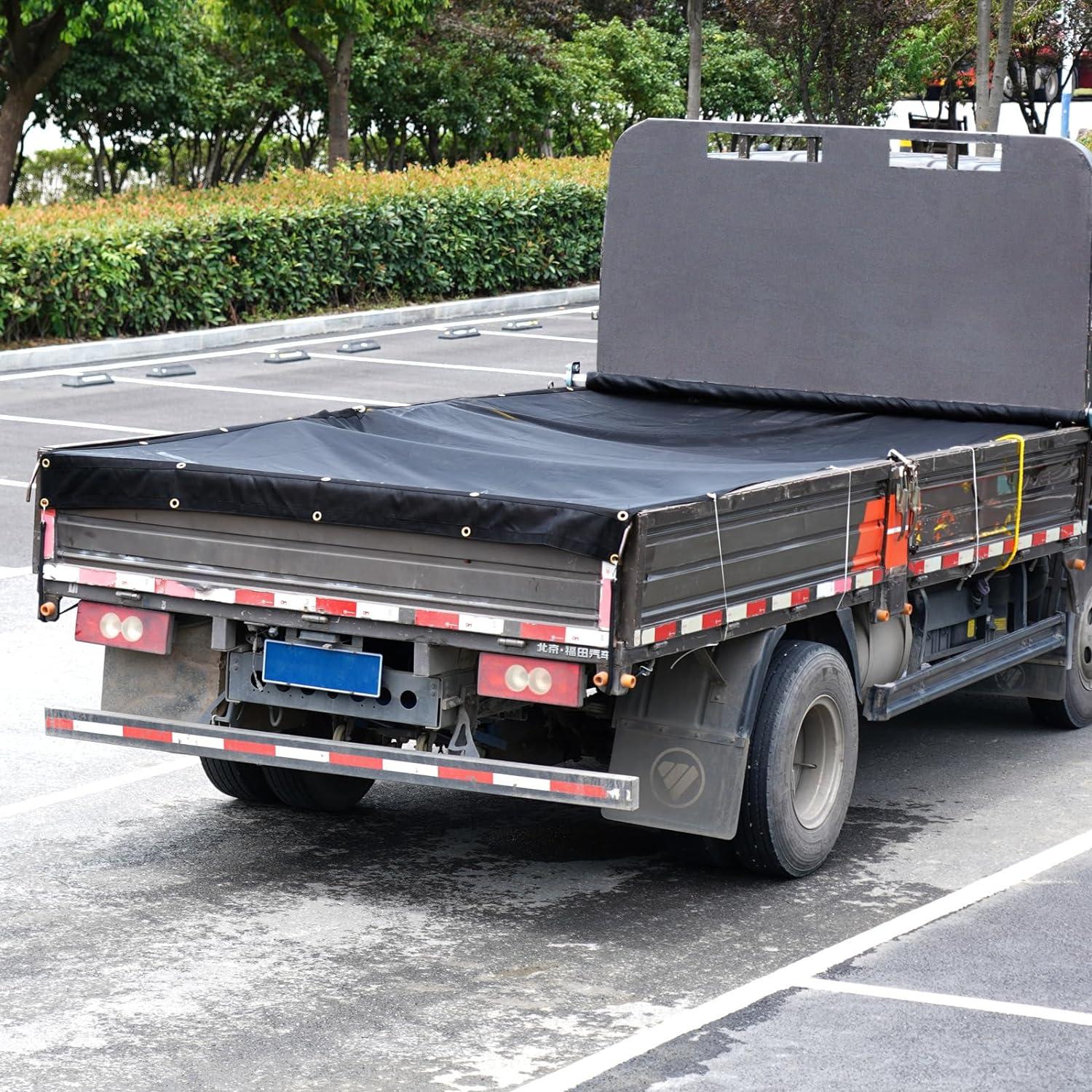 image:imageVEVOR Dump Truck Mesh Tarp 7 x 14 ft PVC Coated Black Heavy Duty Cover with 55 18oz Double Pocket Brass Grommets Reinforced Double Needle Stitch Webbing Fits Manual or Electric Dump Truck System8 x 18