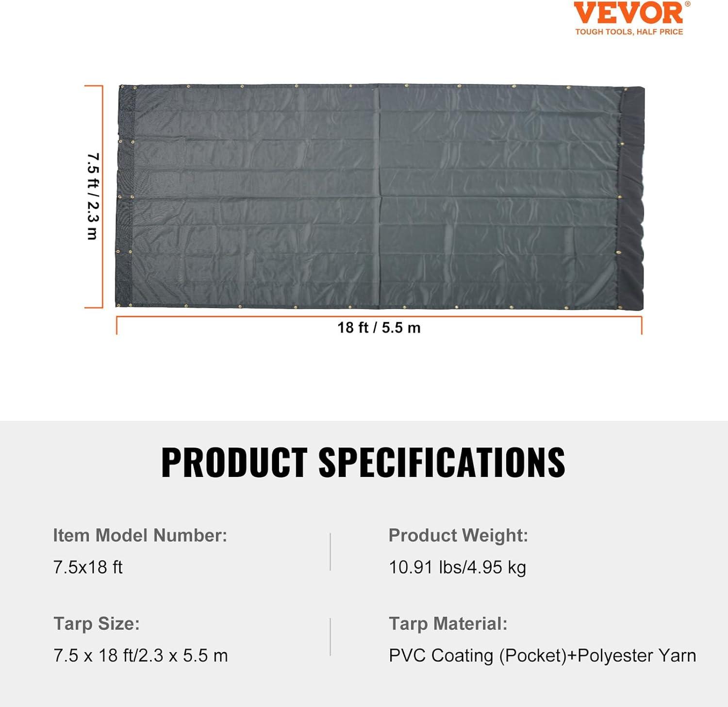 image:imageVEVOR Dump Truck Mesh Tarp 7 x 14 ft PVC Coated Black Heavy Duty Cover with 55 18oz Double Pocket Brass Grommets Reinforced Double Needle Stitch Webbing Fits Manual or Electric Dump Truck System75 x 18