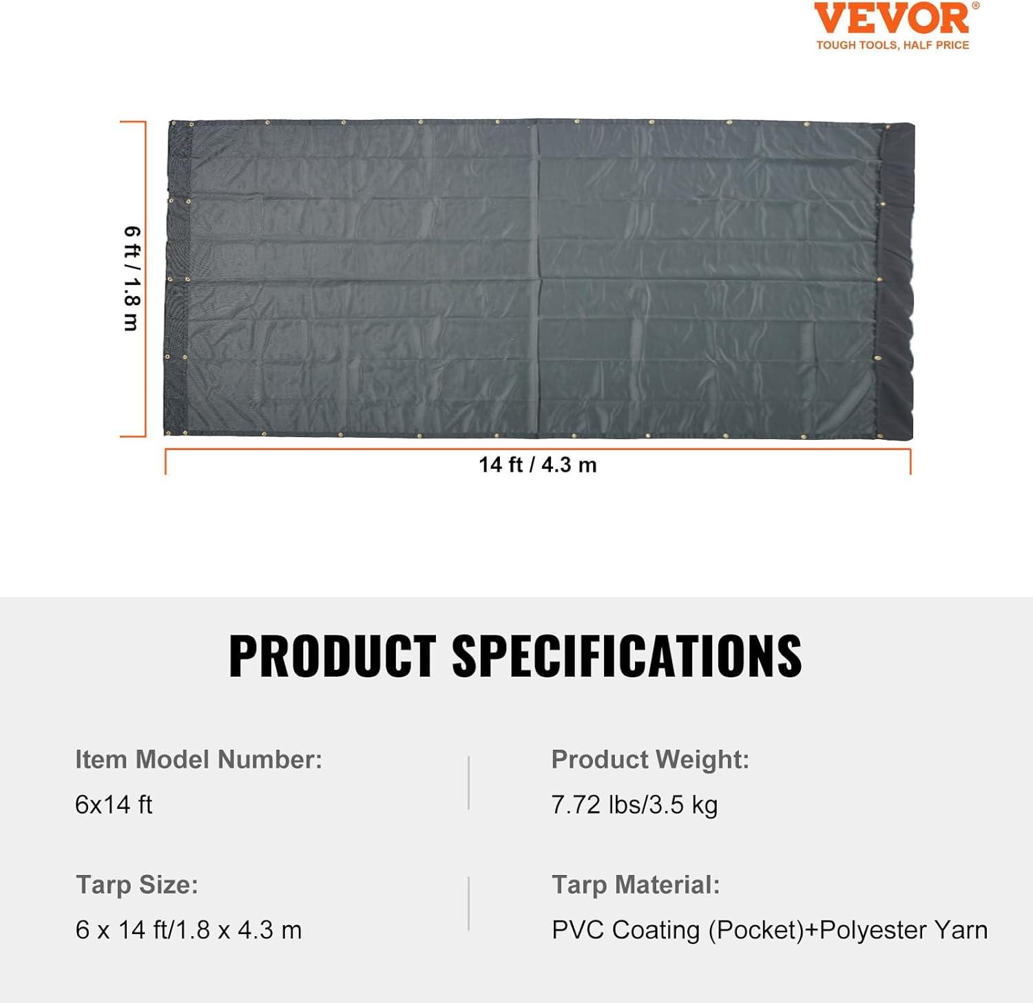 image:imageVEVOR Dump Truck Mesh Tarp 7 x 14 ft PVC Coated Black Heavy Duty Cover with 55 18oz Double Pocket Brass Grommets Reinforced Double Needle Stitch Webbing Fits Manual or Electric Dump Truck System6 x 14