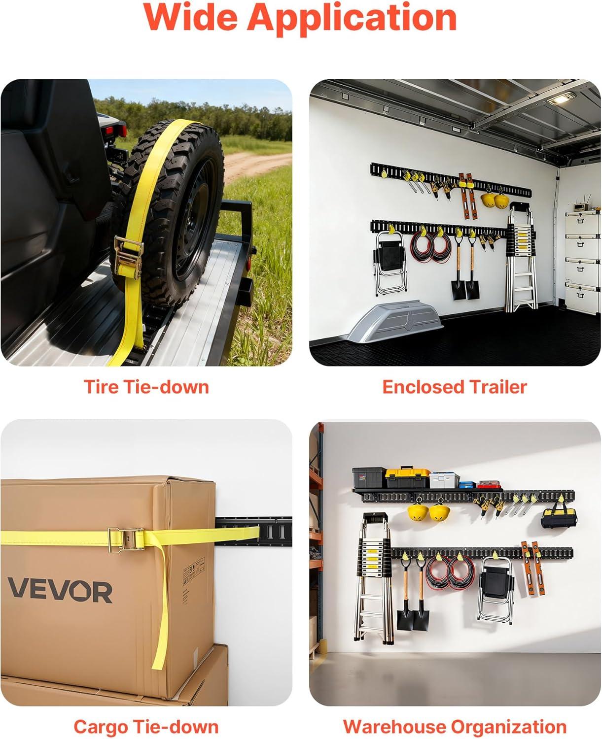 image:imageVEVOR E Track TieDown Rail Kit 32PCS 5FT ETracks Set Includes 8 Steel Rails amp 8 O Rings amp 8 TieOffs with DRing amp 8 End Caps Securing Accessories for Cargo Motorcycles and Bikes77FT26Pcs