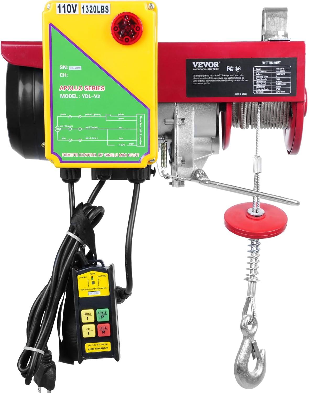 image:imageVEVOR Electric Hoist with Remote Control 440 lbs Material Handling Tool 110V Electric Hoist with 14ft Remote Control for Factories Warehouses Construction Site Attic1320LBS Wireless