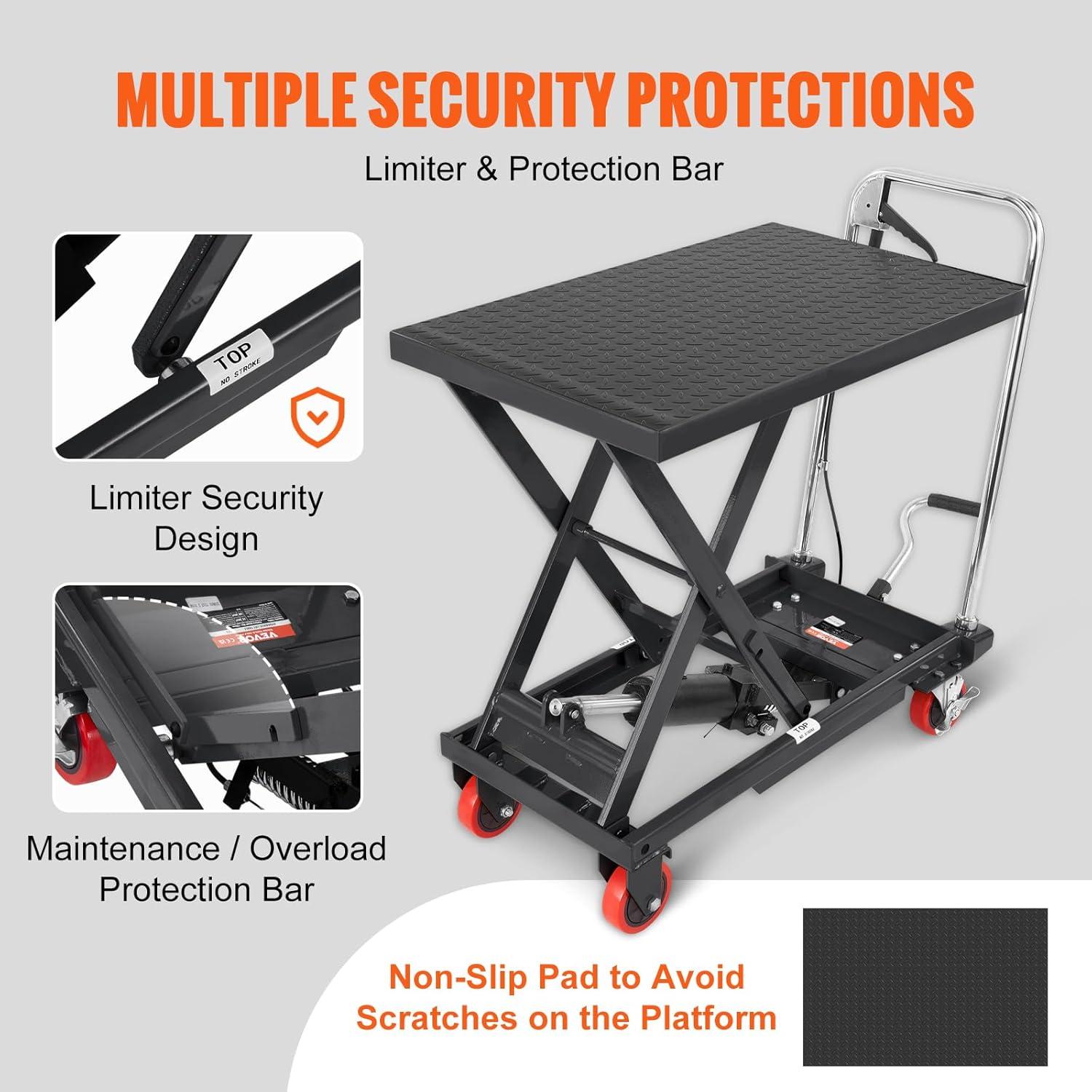 image:imageVEVOR Electric Lift Table 330 lbs Capacity Single Scissor Lift Table 828 in Height Adjustable Lifting Platform Coffee Table Lift with 4 Wheels for Material Handling and Transportation BlackBlack
