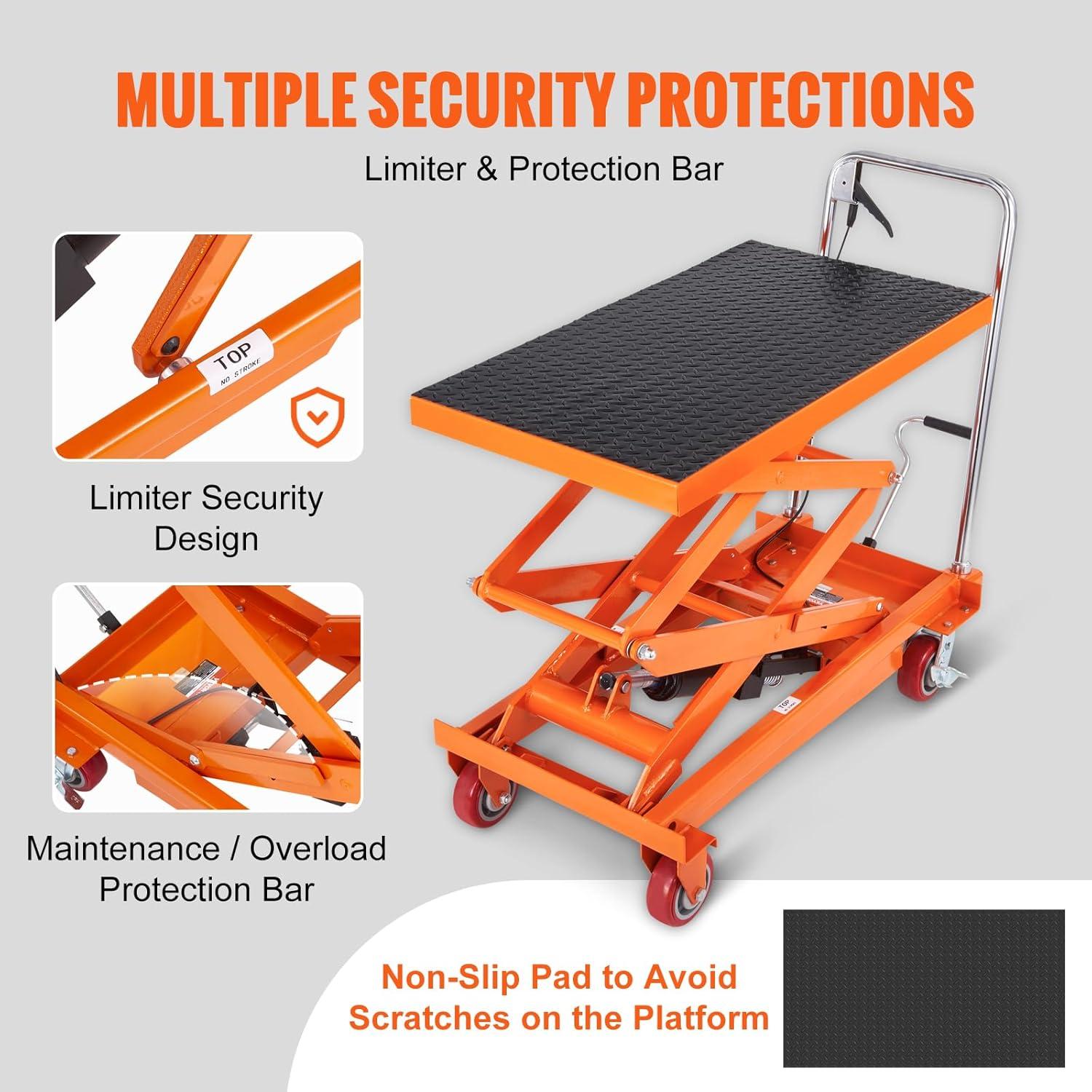 image:imageVEVOR Electric Lift Table 330 lbs Capacity Single Scissor Lift Table 828 in Height Adjustable Lifting Platform Coffee Table Lift with 4 Wheels for Material Handling and Transportation BlackOrange