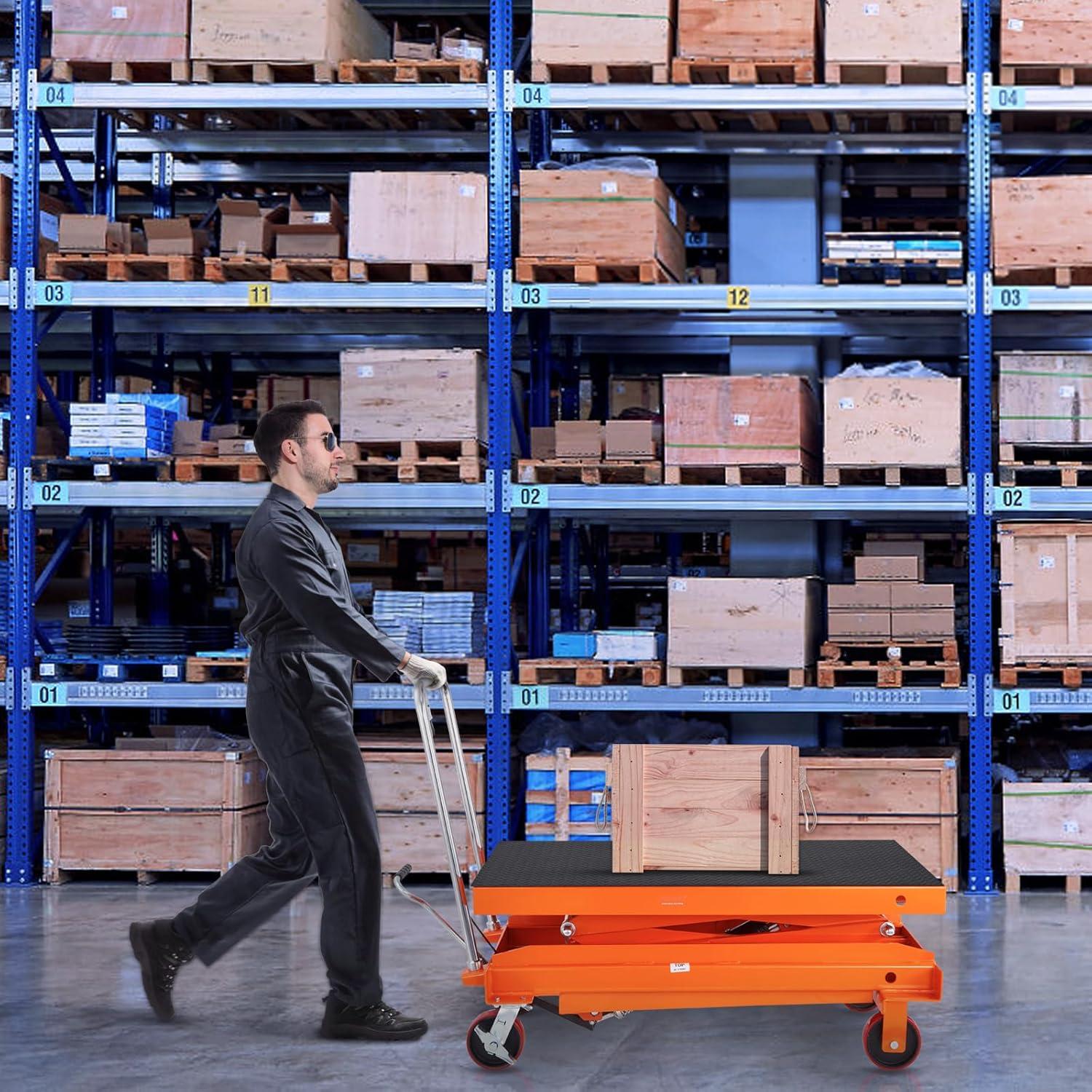 image:imageVEVOR Electric Lift Table 330 lbs Capacity Single Scissor Lift Table 828 in Height Adjustable Lifting Platform Coffee Table Lift with 4 Wheels for Material Handling and Transportation BlackOrange