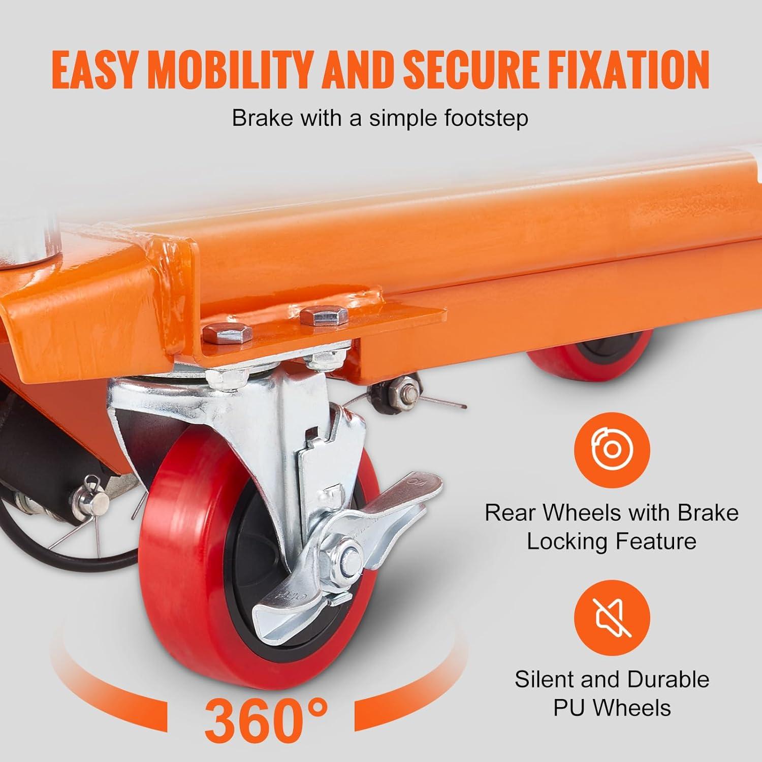 image:imageVEVOR Electric Lift Table 330 lbs Capacity Single Scissor Lift Table 828 in Height Adjustable Lifting Platform Coffee Table Lift with 4 Wheels for Material Handling and Transportation BlackOrange