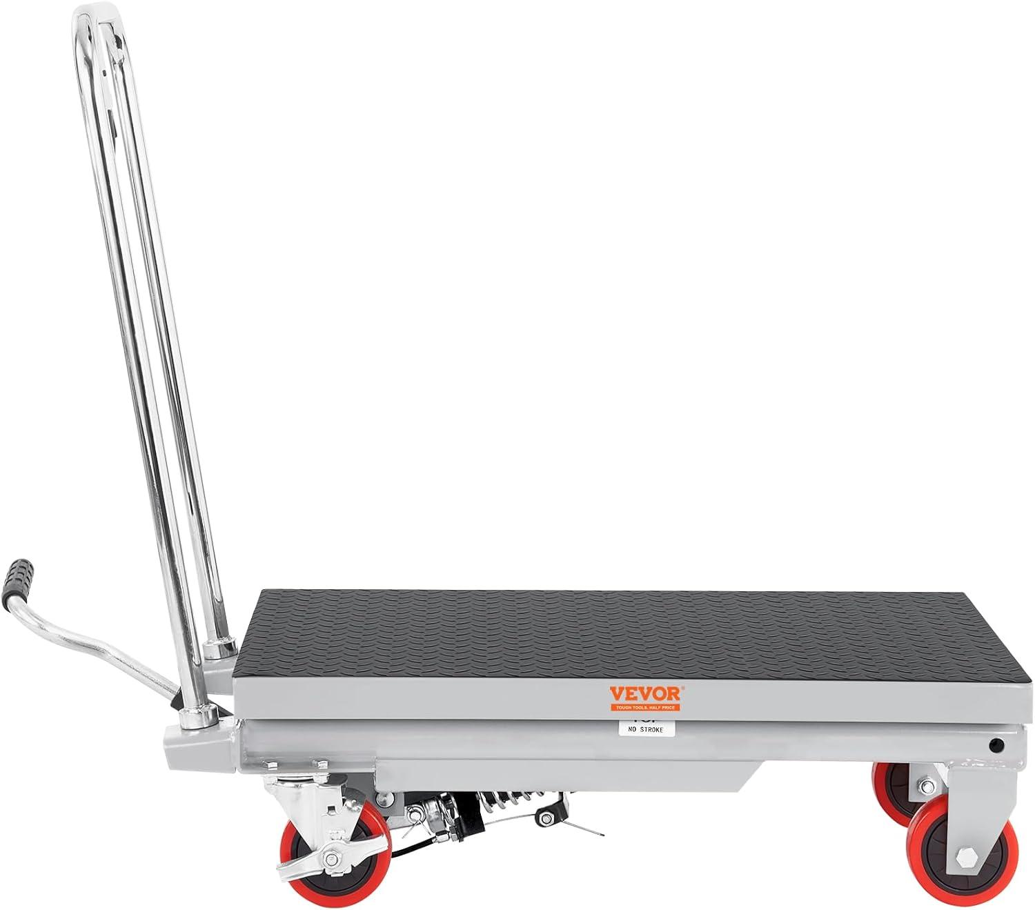 image:imageVEVOR Electric Lift Table 330 lbs Capacity Single Scissor Lift Table 828 in Height Adjustable Lifting Platform Coffee Table Lift with 4 Wheels for Material Handling and Transportation BlackGray