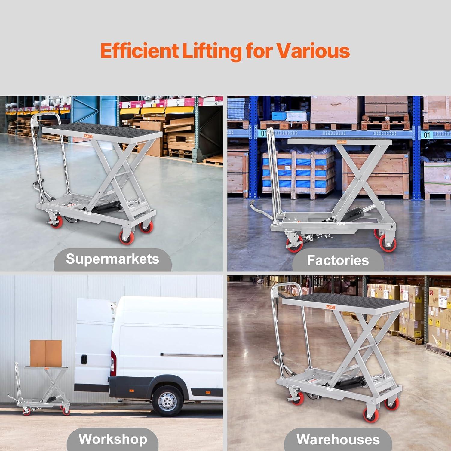 image:imageVEVOR Electric Lift Table 330 lbs Capacity Single Scissor Lift Table 828 in Height Adjustable Lifting Platform Coffee Table Lift with 4 Wheels for Material Handling and Transportation BlackGray