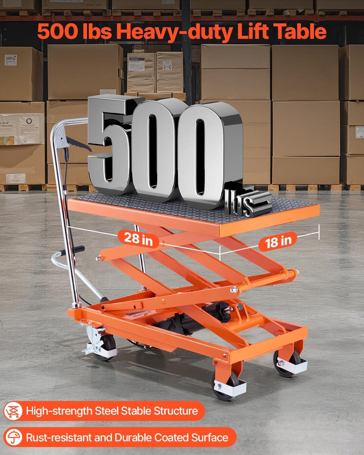 image:imageVEVOR Electric Lift Table 330 lbs Capacity Single Scissor Lift Table 828 in Height Adjustable Lifting Platform Coffee Table Lift with 4 Wheels for Material Handling and Transportation BlackOrange