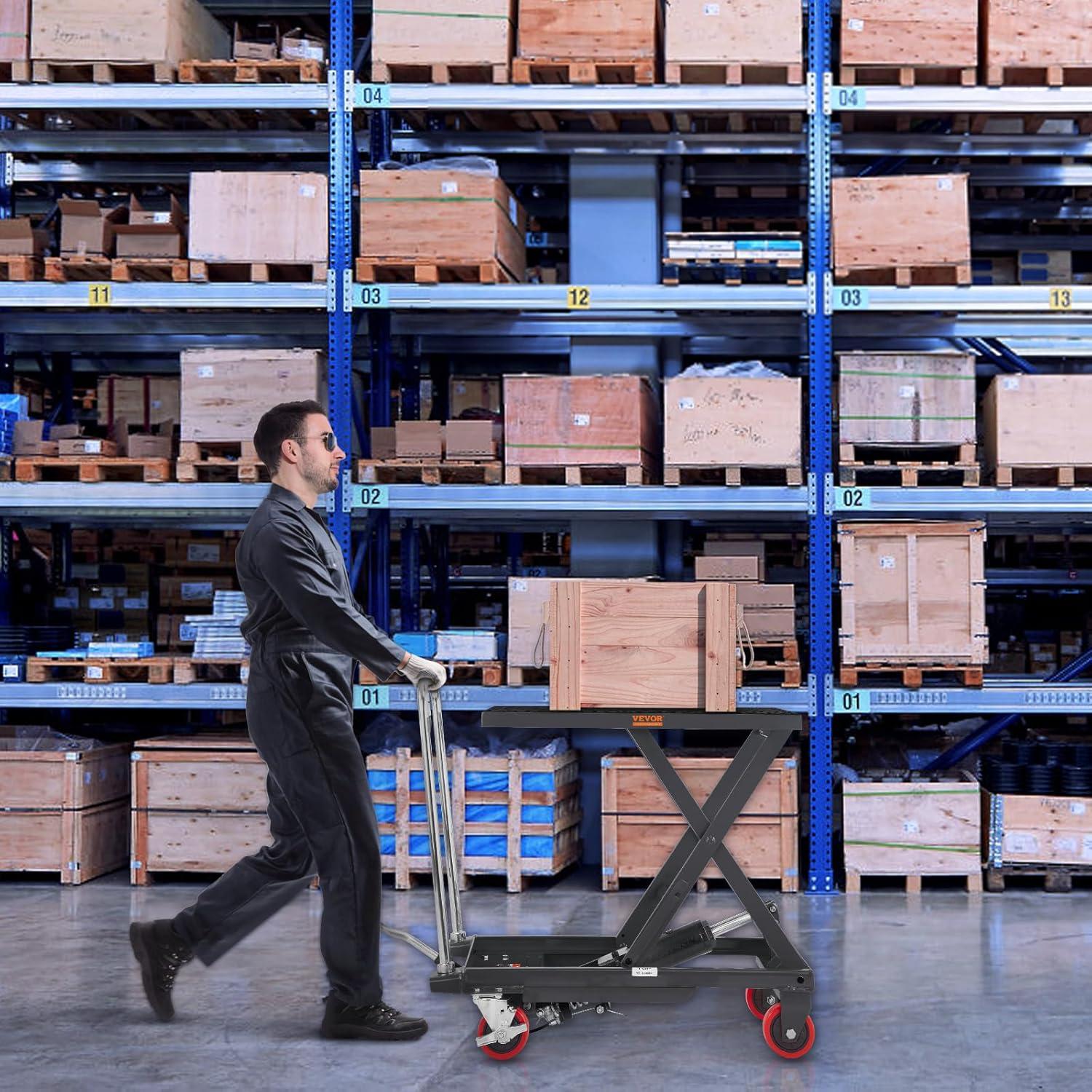 image:imageVEVOR Electric Lift Table 330 lbs Capacity Single Scissor Lift Table 828 in Height Adjustable Lifting Platform Coffee Table Lift with 4 Wheels for Material Handling and Transportation BlackBlack
