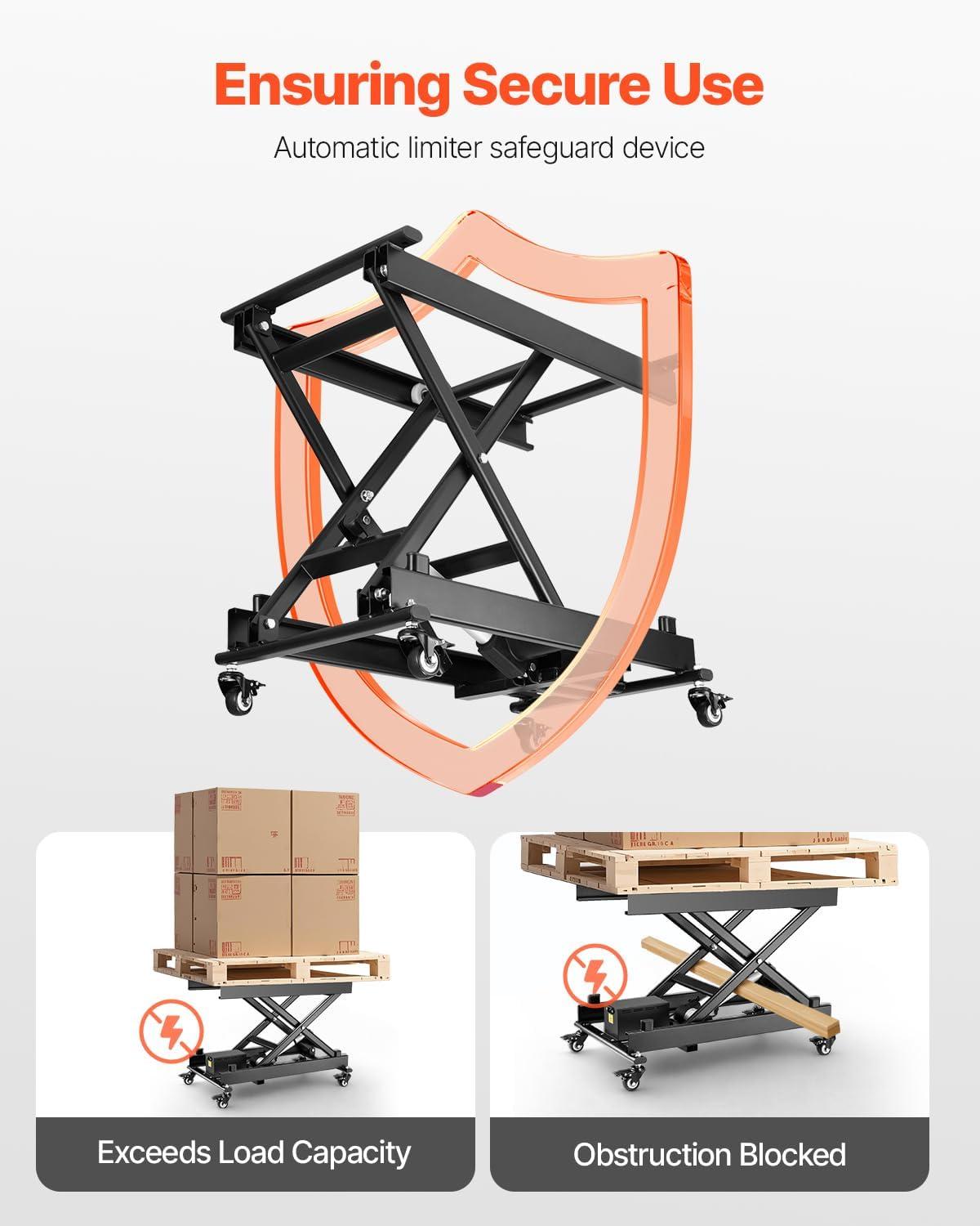 image:imageVEVOR Electric Lift Table 330 lbs Capacity Single Scissor Lift Table 828 in Height Adjustable Lifting Platform Coffee Table Lift with 4 Wheels for Material Handling and Transportation BlackBlack
