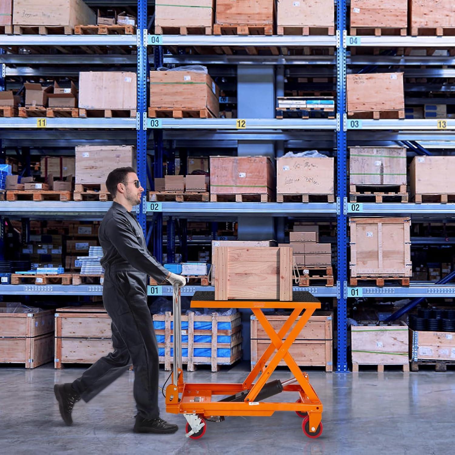 image:imageVEVOR Electric Lift Table 330 lbs Capacity Single Scissor Lift Table 828 in Height Adjustable Lifting Platform Coffee Table Lift with 4 Wheels for Material Handling and Transportation BlackOrange