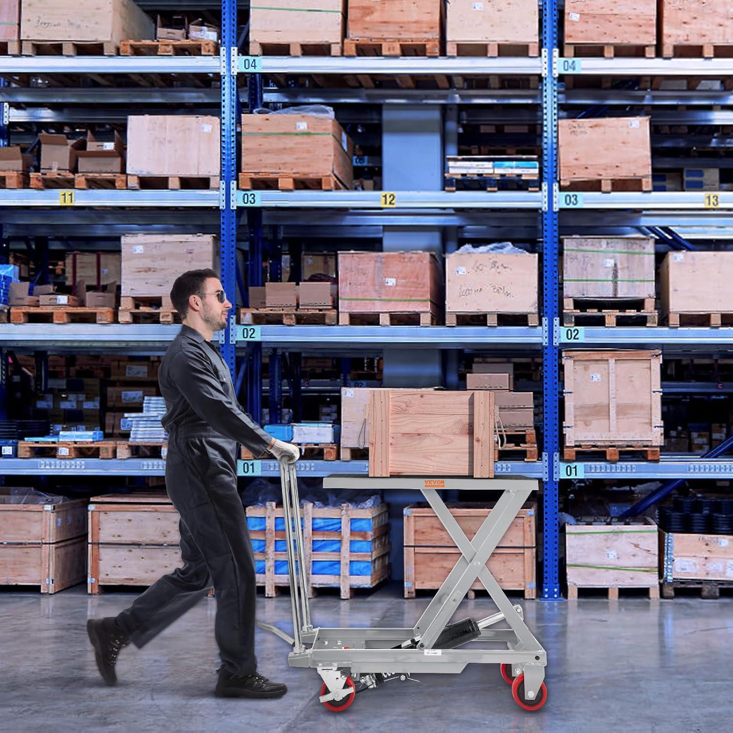 image:imageVEVOR Electric Lift Table 330 lbs Capacity Single Scissor Lift Table 828 in Height Adjustable Lifting Platform Coffee Table Lift with 4 Wheels for Material Handling and Transportation BlackGray