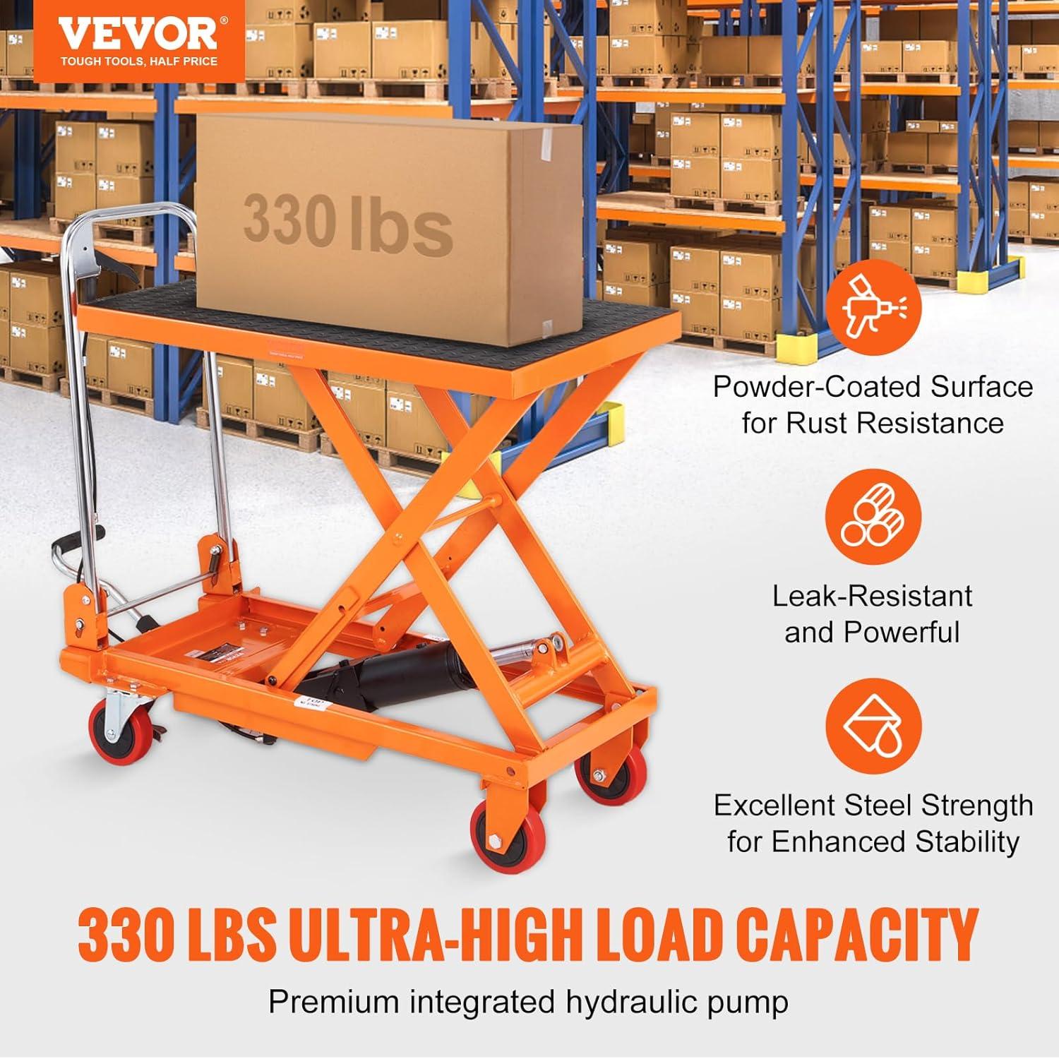 image:imageVEVOR Electric Lift Table 330 lbs Capacity Single Scissor Lift Table 828 in Height Adjustable Lifting Platform Coffee Table Lift with 4 Wheels for Material Handling and Transportation BlackOrange