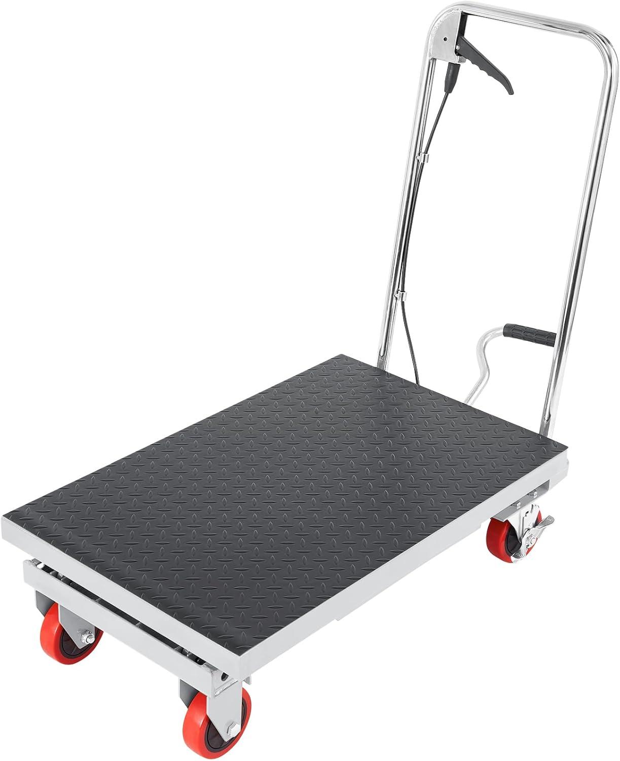 image:imageVEVOR Electric Lift Table 330 lbs Capacity Single Scissor Lift Table 828 in Height Adjustable Lifting Platform Coffee Table Lift with 4 Wheels for Material Handling and Transportation BlackGray