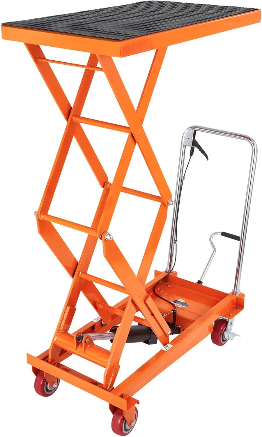 image:imageVEVOR Electric Lift Table 330 lbs Capacity Single Scissor Lift Table 828 in Height Adjustable Lifting Platform Coffee Table Lift with 4 Wheels for Material Handling and Transportation BlackOrange