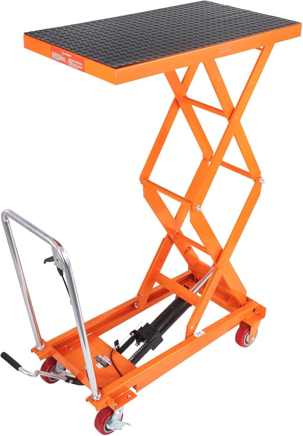 image:imageVEVOR Electric Lift Table 330 lbs Capacity Single Scissor Lift Table 828 in Height Adjustable Lifting Platform Coffee Table Lift with 4 Wheels for Material Handling and Transportation BlackOrange