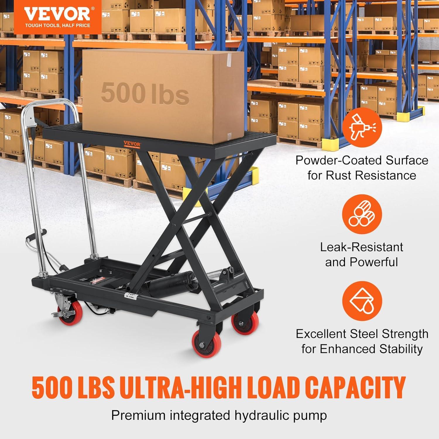 image:imageVEVOR Electric Lift Table 330 lbs Capacity Single Scissor Lift Table 828 in Height Adjustable Lifting Platform Coffee Table Lift with 4 Wheels for Material Handling and Transportation BlackBlack