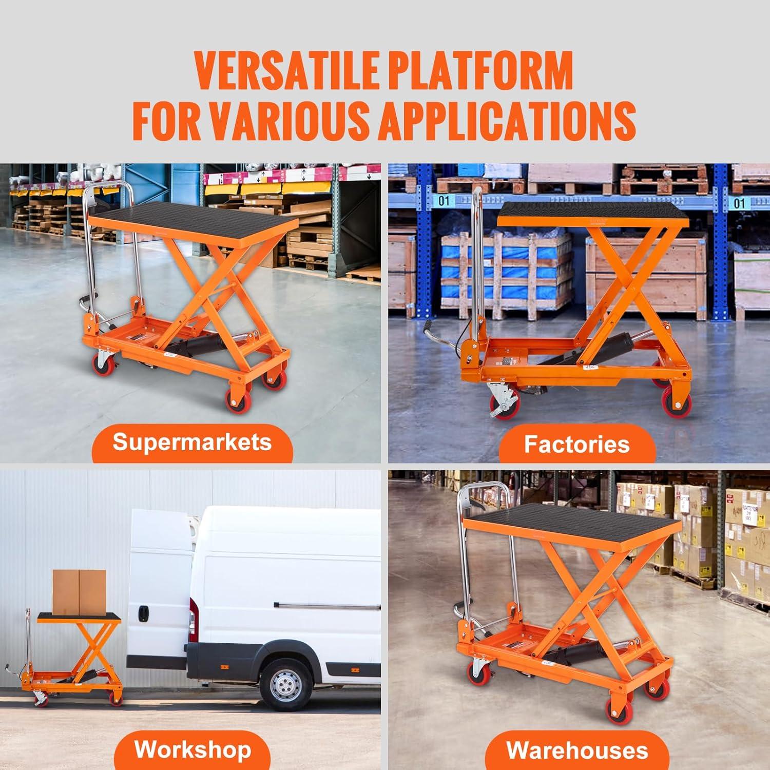 image:imageVEVOR Electric Lift Table 330 lbs Capacity Single Scissor Lift Table 828 in Height Adjustable Lifting Platform Coffee Table Lift with 4 Wheels for Material Handling and Transportation BlackOrange