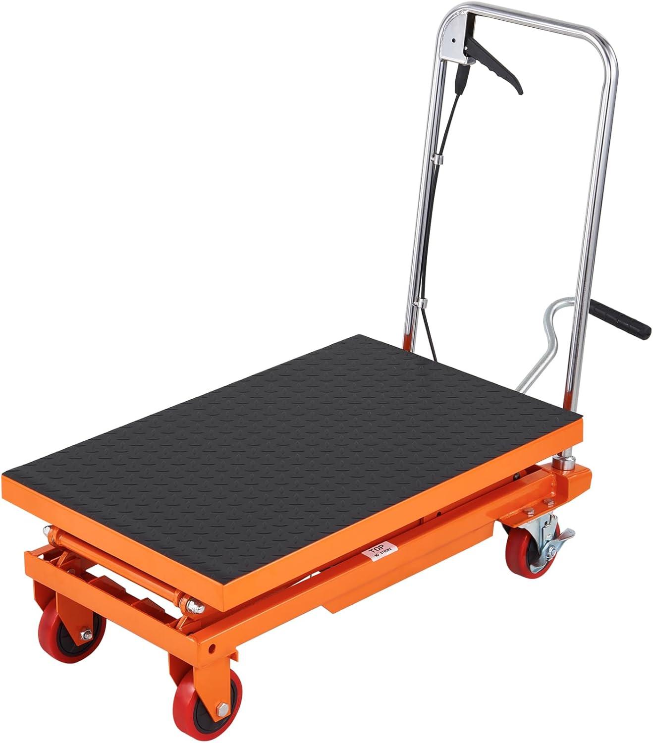 image:imageVEVOR Electric Lift Table 330 lbs Capacity Single Scissor Lift Table 828 in Height Adjustable Lifting Platform Coffee Table Lift with 4 Wheels for Material Handling and Transportation BlackOrange