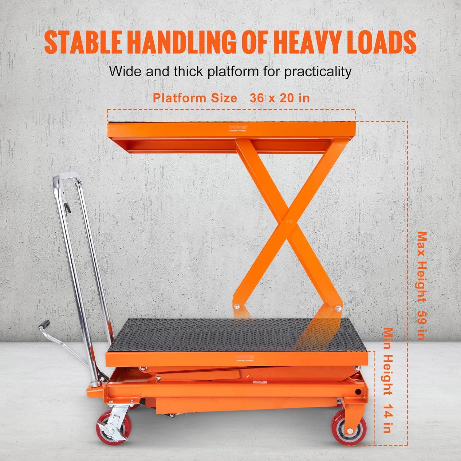image:imageVEVOR Electric Lift Table 330 lbs Capacity Single Scissor Lift Table 828 in Height Adjustable Lifting Platform Coffee Table Lift with 4 Wheels for Material Handling and Transportation BlackOrange