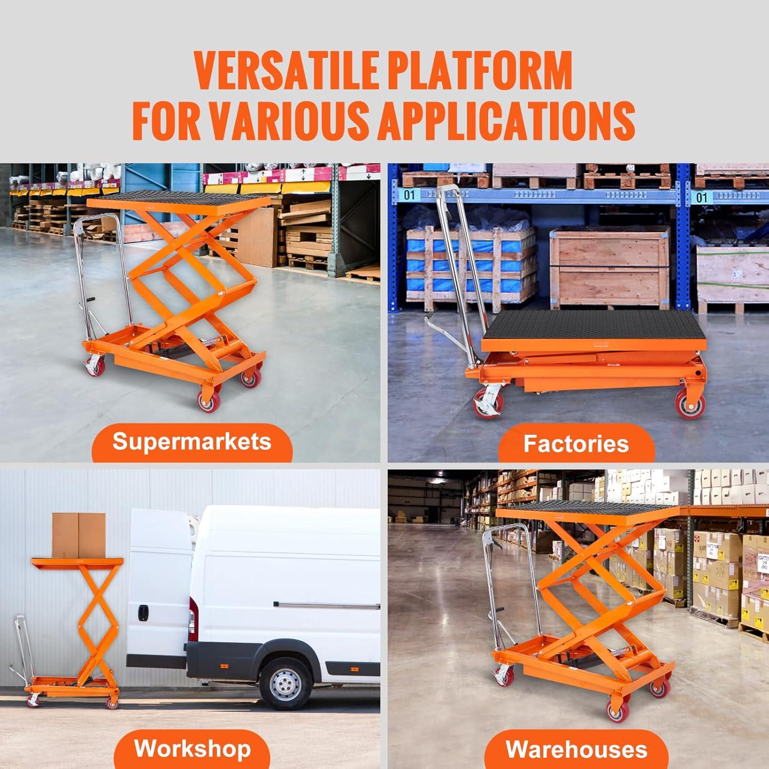 image:imageVEVOR Electric Lift Table 330 lbs Capacity Single Scissor Lift Table 828 in Height Adjustable Lifting Platform Coffee Table Lift with 4 Wheels for Material Handling and Transportation BlackOrange