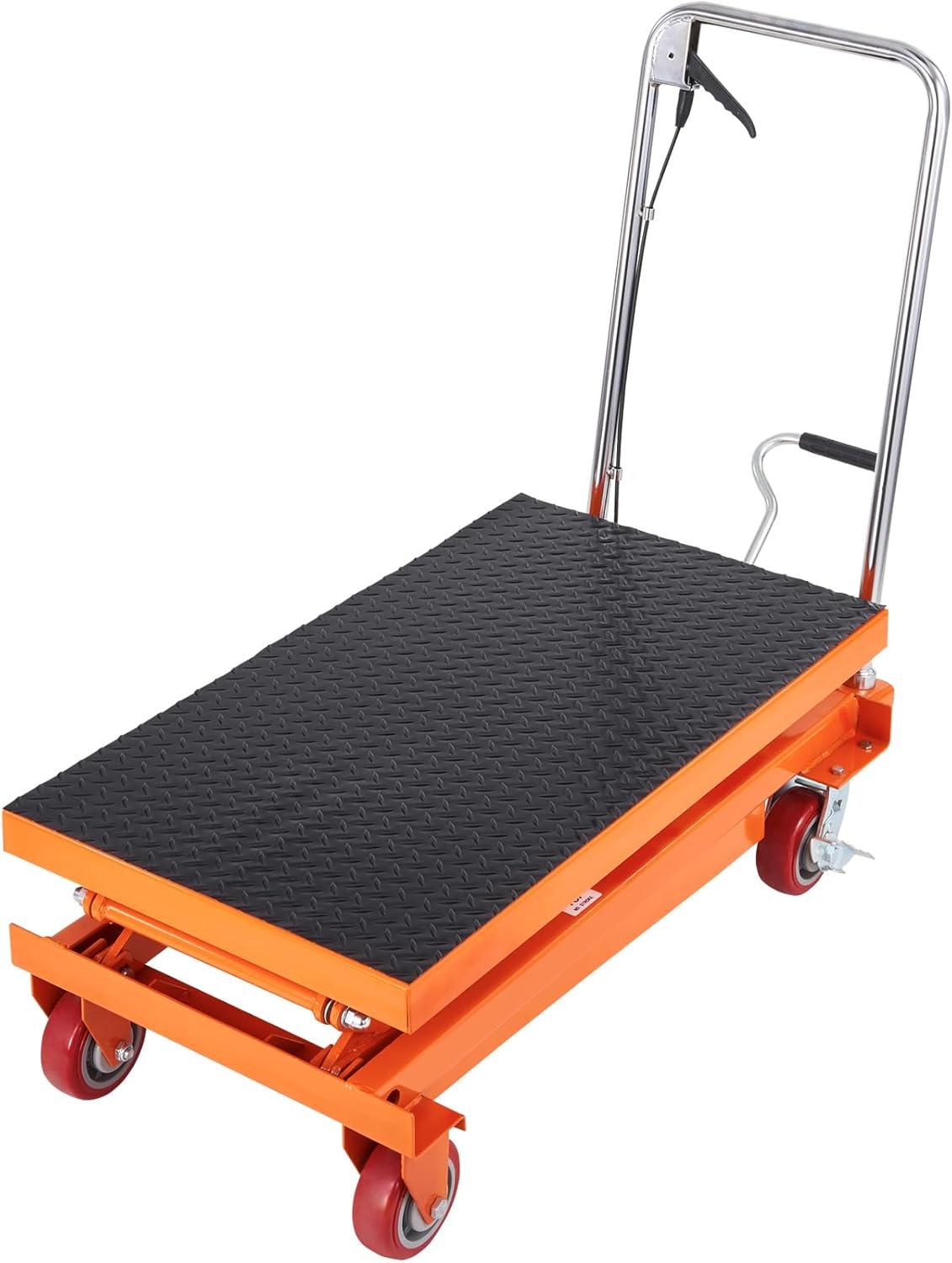 image:imageVEVOR Electric Lift Table 330 lbs Capacity Single Scissor Lift Table 828 in Height Adjustable Lifting Platform Coffee Table Lift with 4 Wheels for Material Handling and Transportation BlackOrange