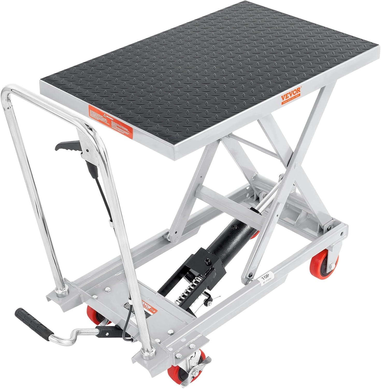 image:imageVEVOR Electric Lift Table 330 lbs Capacity Single Scissor Lift Table 828 in Height Adjustable Lifting Platform Coffee Table Lift with 4 Wheels for Material Handling and Transportation BlackGray