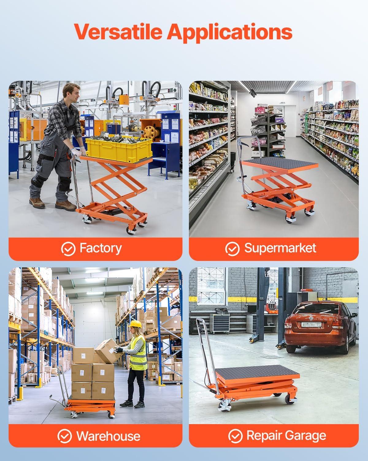 image:imageVEVOR Electric Lift Table 330 lbs Capacity Single Scissor Lift Table 828 in Height Adjustable Lifting Platform Coffee Table Lift with 4 Wheels for Material Handling and Transportation BlackOrange