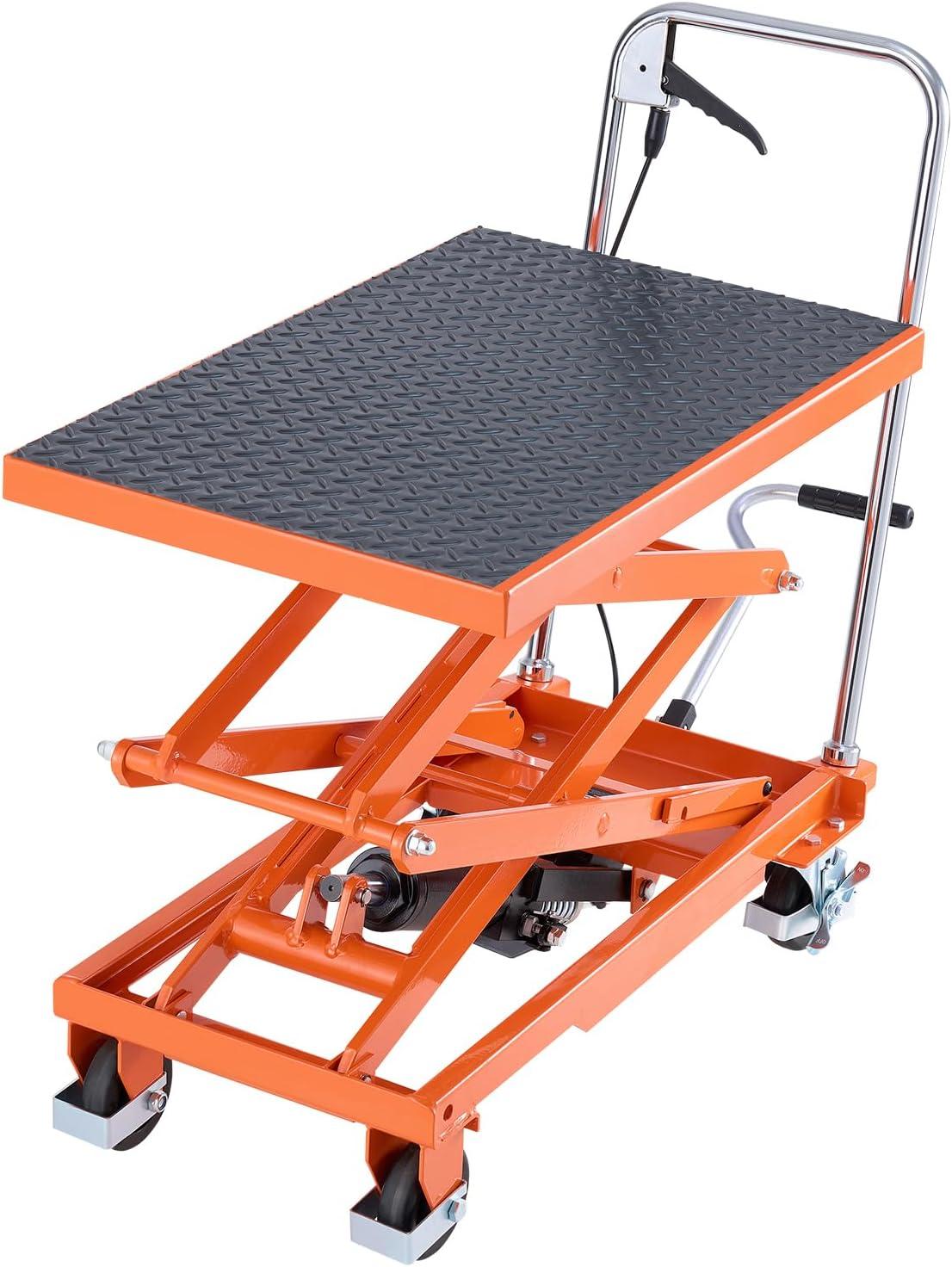 image:imageVEVOR Electric Lift Table 330 lbs Capacity Single Scissor Lift Table 828 in Height Adjustable Lifting Platform Coffee Table Lift with 4 Wheels for Material Handling and Transportation BlackOrange