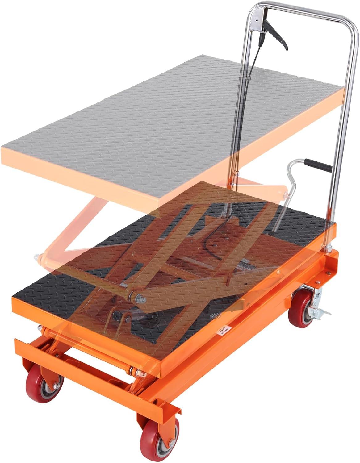 image:imageVEVOR Electric Lift Table 330 lbs Capacity Single Scissor Lift Table 828 in Height Adjustable Lifting Platform Coffee Table Lift with 4 Wheels for Material Handling and Transportation BlackOrange
