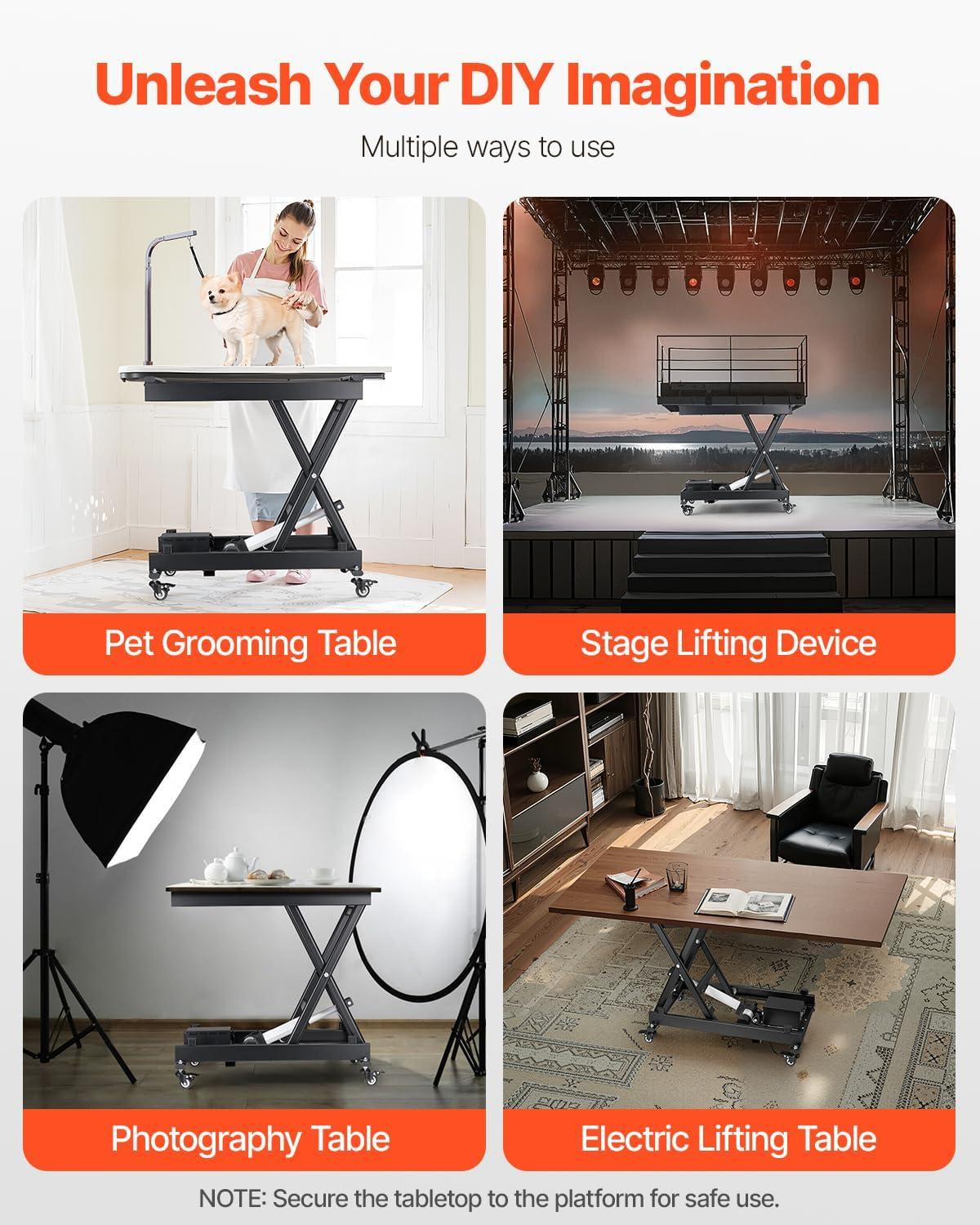 image:imageVEVOR Electric Lift Table 330 lbs Capacity Single Scissor Lift Table 828 in Height Adjustable Lifting Platform Coffee Table Lift with 4 Wheels for Material Handling and Transportation BlackBlack