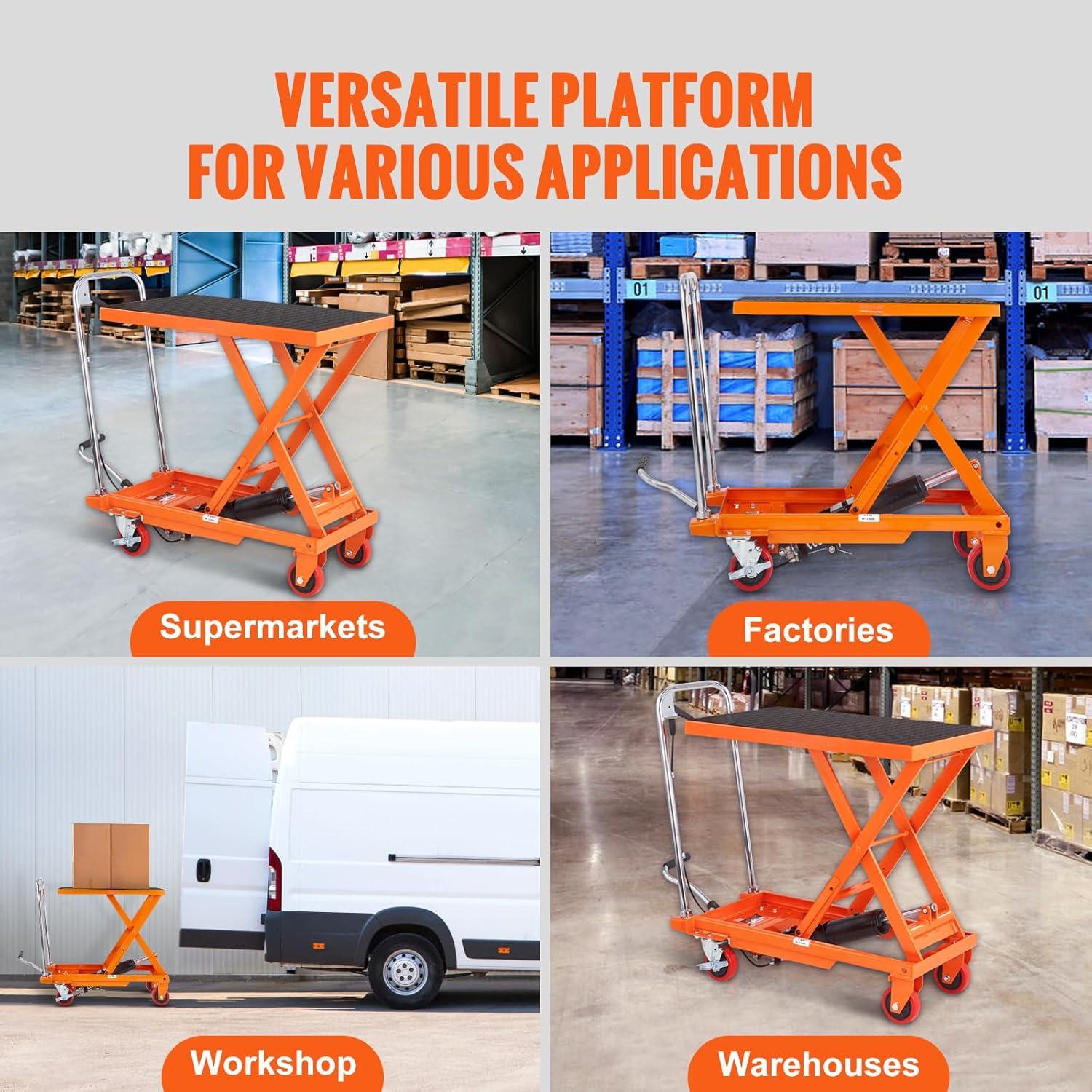 image:imageVEVOR Electric Lift Table 330 lbs Capacity Single Scissor Lift Table 828 in Height Adjustable Lifting Platform Coffee Table Lift with 4 Wheels for Material Handling and Transportation BlackOrange