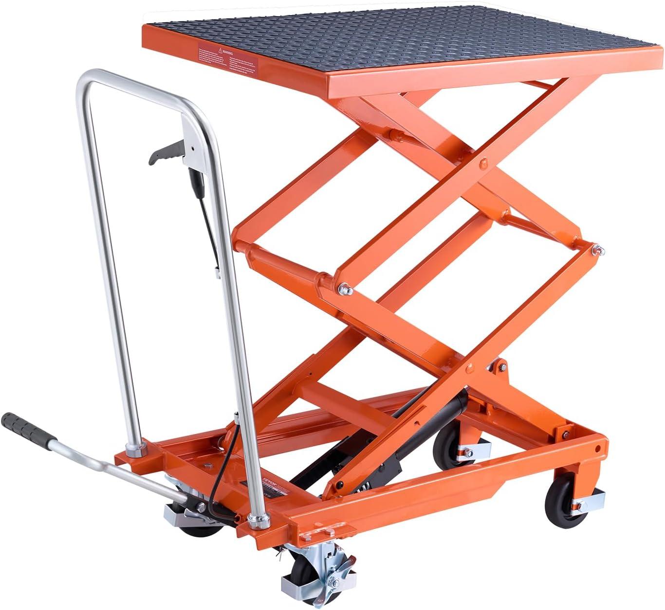 image:imageVEVOR Electric Lift Table 330 lbs Capacity Single Scissor Lift Table 828 in Height Adjustable Lifting Platform Coffee Table Lift with 4 Wheels for Material Handling and Transportation BlackOrange