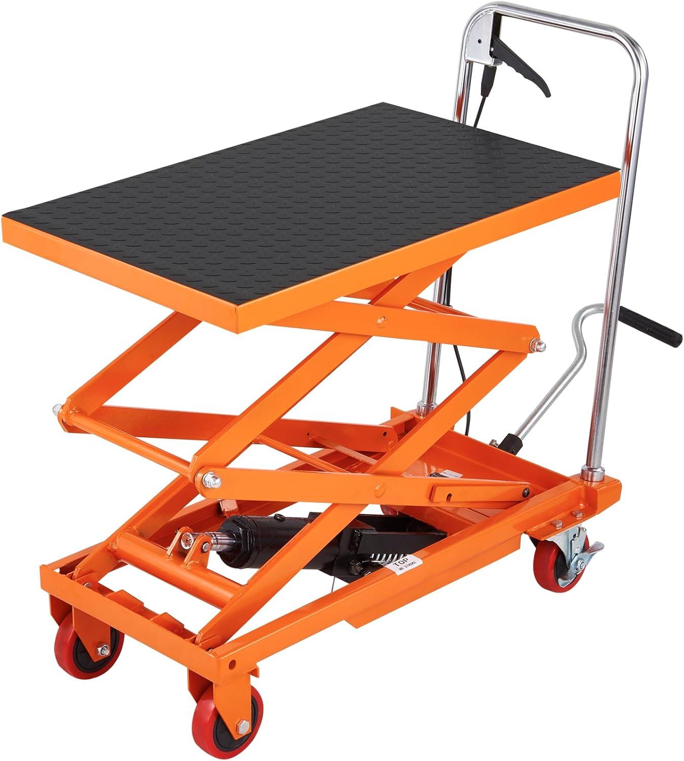 image:imageVEVOR Electric Lift Table 330 lbs Capacity Single Scissor Lift Table 828 in Height Adjustable Lifting Platform Coffee Table Lift with 4 Wheels for Material Handling and Transportation BlackOrange