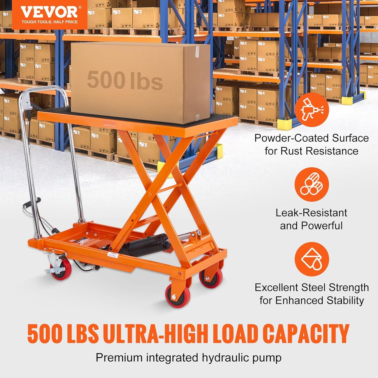 image:imageVEVOR Electric Lift Table 330 lbs Capacity Single Scissor Lift Table 828 in Height Adjustable Lifting Platform Coffee Table Lift with 4 Wheels for Material Handling and Transportation BlackOrange