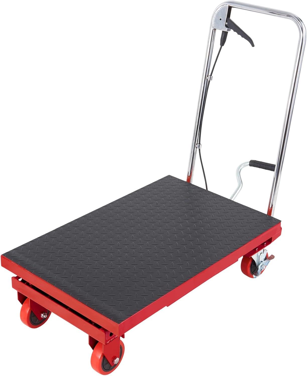 image:imageVEVOR Electric Lift Table 330 lbs Capacity Single Scissor Lift Table 828 in Height Adjustable Lifting Platform Coffee Table Lift with 4 Wheels for Material Handling and Transportation BlackRed