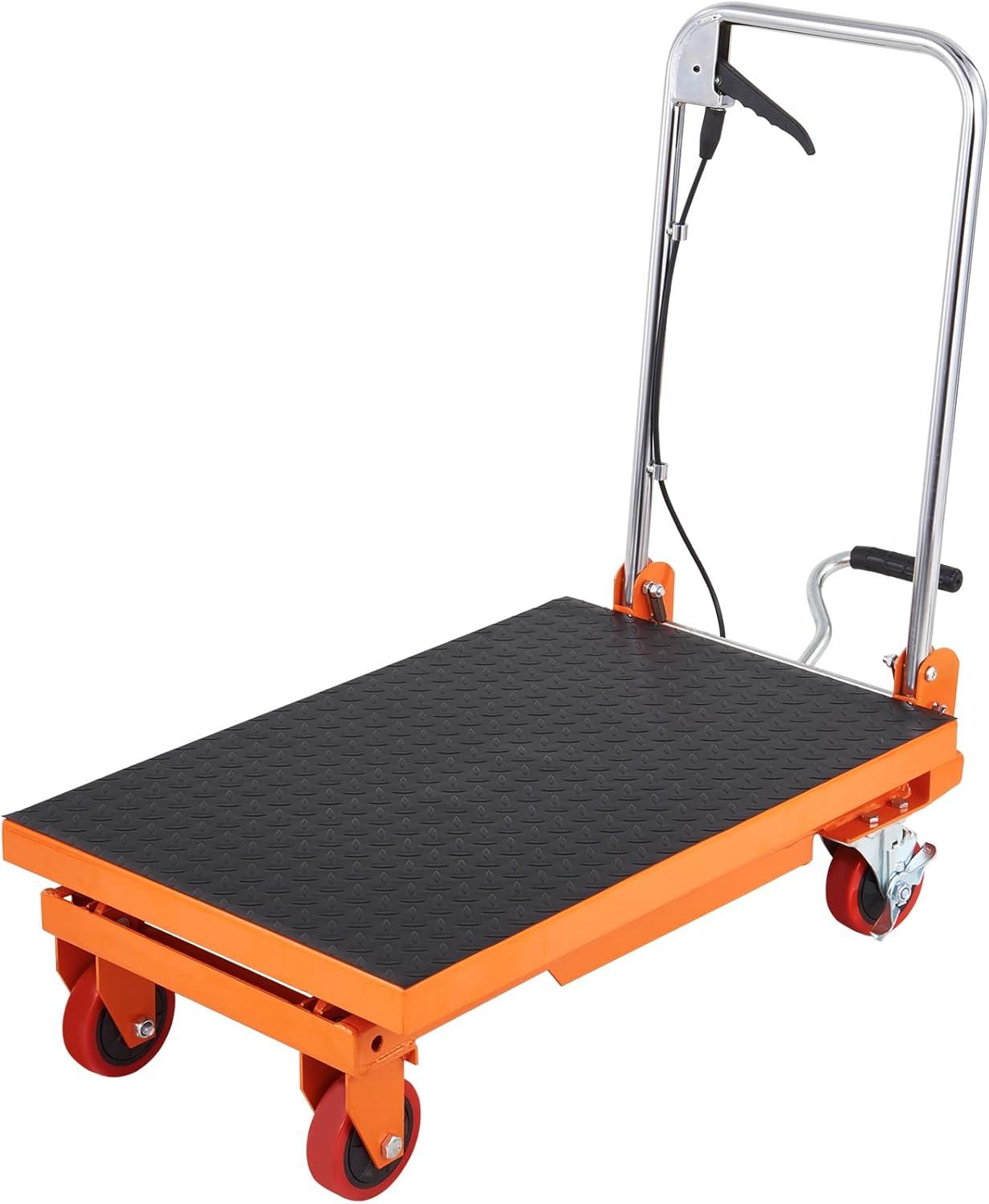 image:imageVEVOR Electric Lift Table 330 lbs Capacity Single Scissor Lift Table 828 in Height Adjustable Lifting Platform Coffee Table Lift with 4 Wheels for Material Handling and Transportation BlackOrange