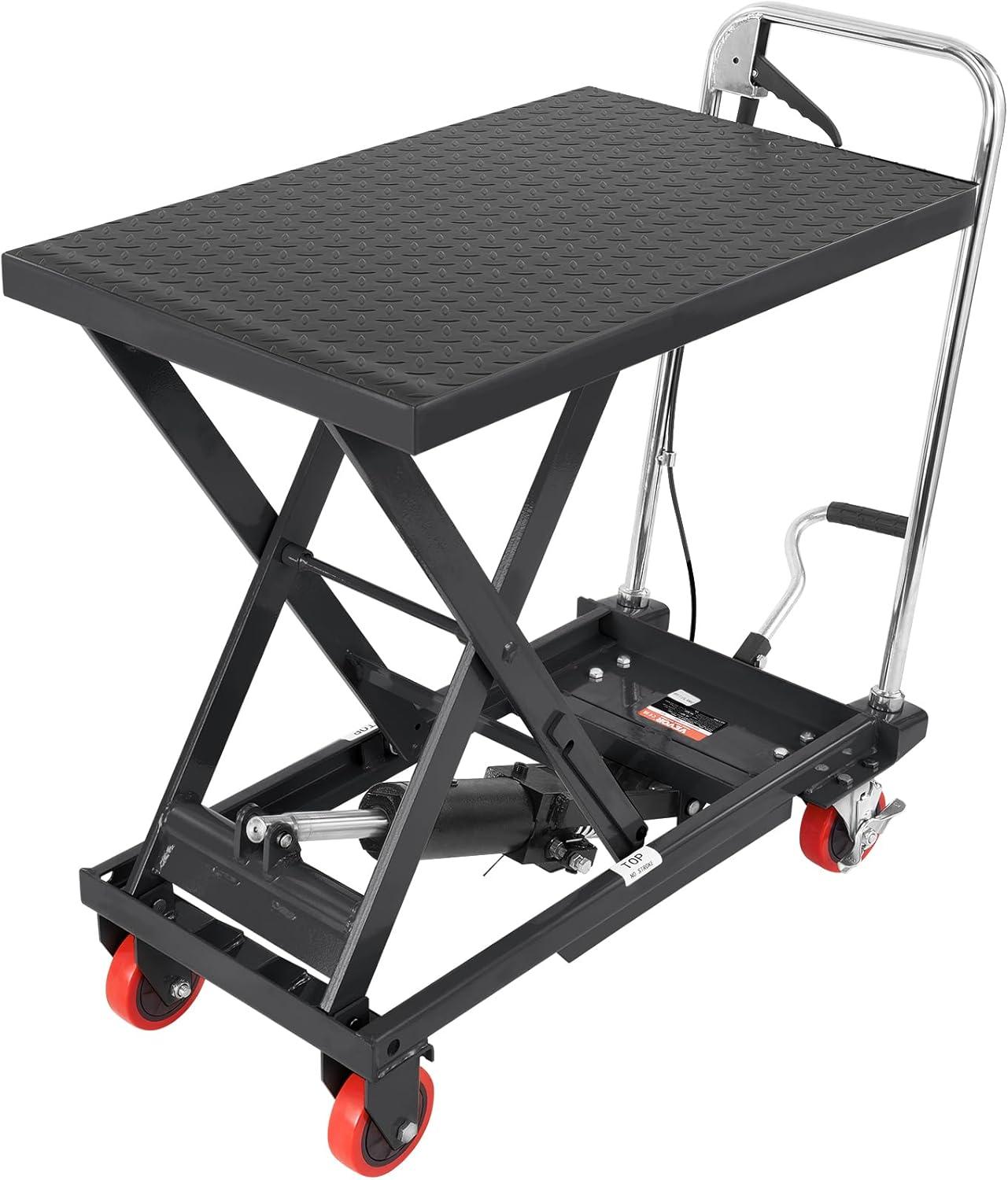 image:imageVEVOR Electric Lift Table 330 lbs Capacity Single Scissor Lift Table 828 in Height Adjustable Lifting Platform Coffee Table Lift with 4 Wheels for Material Handling and Transportation BlackBlack