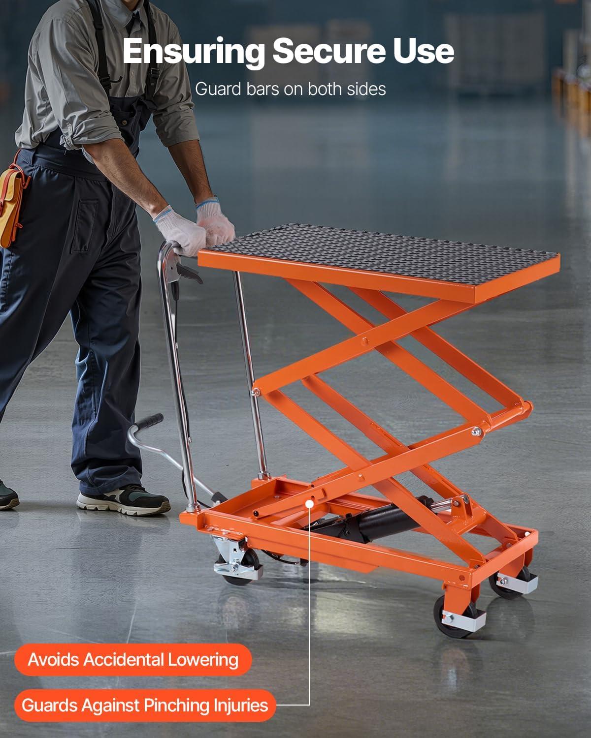 image:imageVEVOR Electric Lift Table 330 lbs Capacity Single Scissor Lift Table 828 in Height Adjustable Lifting Platform Coffee Table Lift with 4 Wheels for Material Handling and Transportation BlackOrange