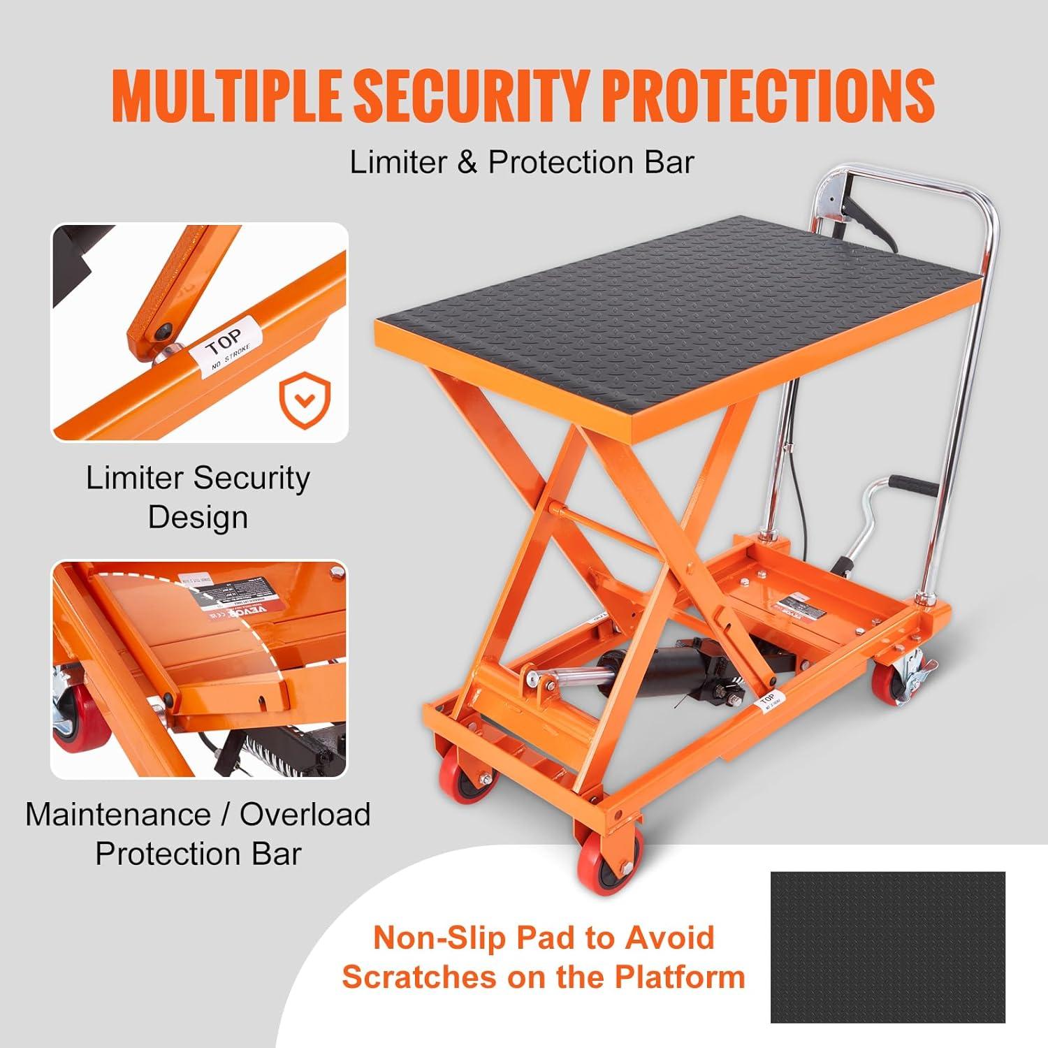 image:imageVEVOR Electric Lift Table 330 lbs Capacity Single Scissor Lift Table 828 in Height Adjustable Lifting Platform Coffee Table Lift with 4 Wheels for Material Handling and Transportation BlackOrange
