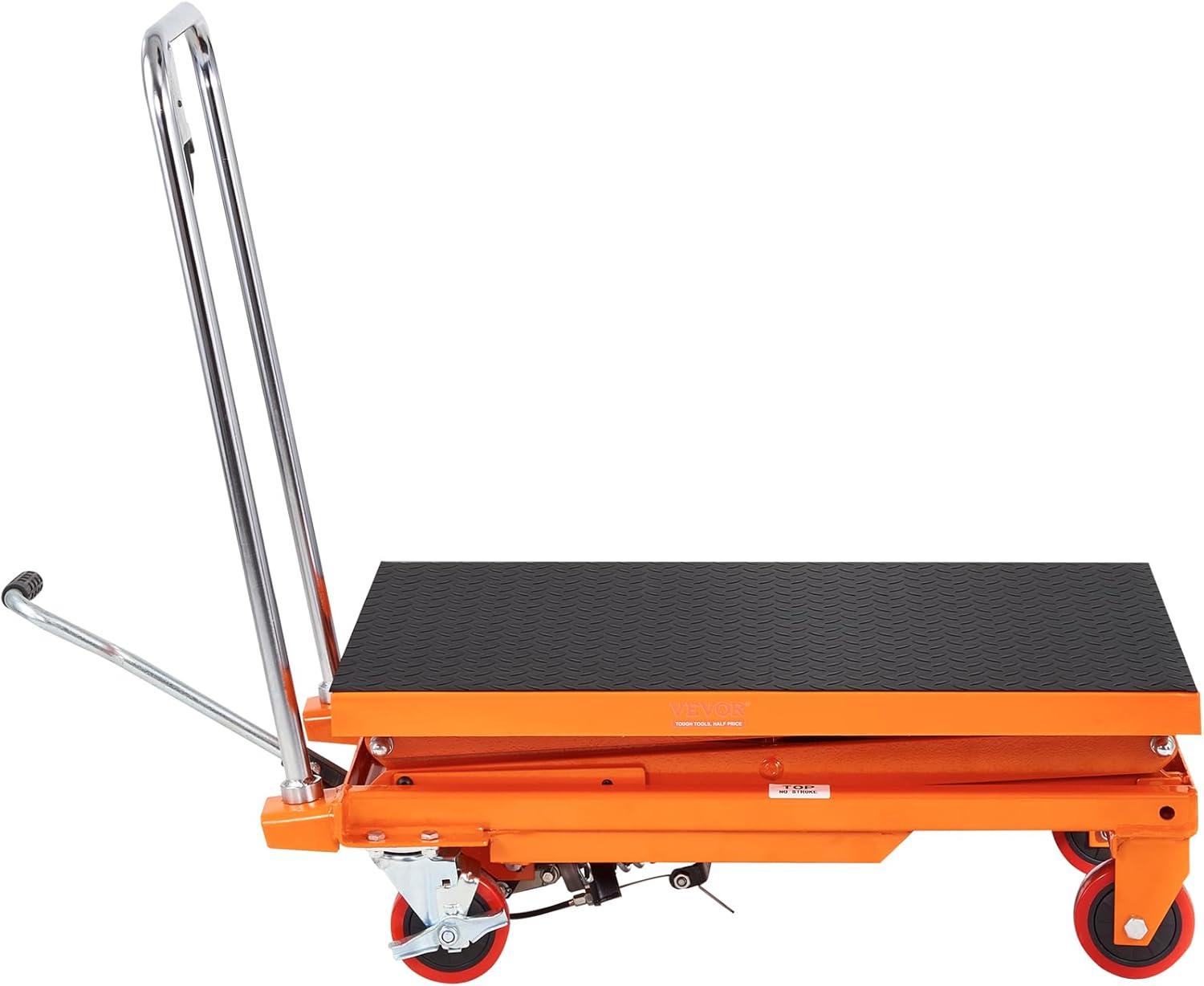image:imageVEVOR Electric Lift Table 330 lbs Capacity Single Scissor Lift Table 828 in Height Adjustable Lifting Platform Coffee Table Lift with 4 Wheels for Material Handling and Transportation BlackOrange