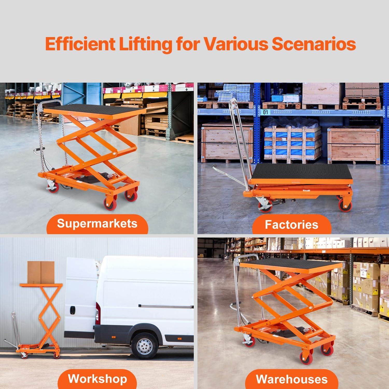image:imageVEVOR Electric Lift Table 330 lbs Capacity Single Scissor Lift Table 828 in Height Adjustable Lifting Platform Coffee Table Lift with 4 Wheels for Material Handling and Transportation BlackOrange