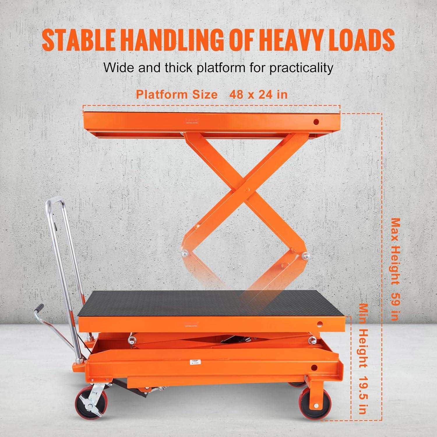 image:imageVEVOR Electric Lift Table 330 lbs Capacity Single Scissor Lift Table 828 in Height Adjustable Lifting Platform Coffee Table Lift with 4 Wheels for Material Handling and Transportation BlackOrange