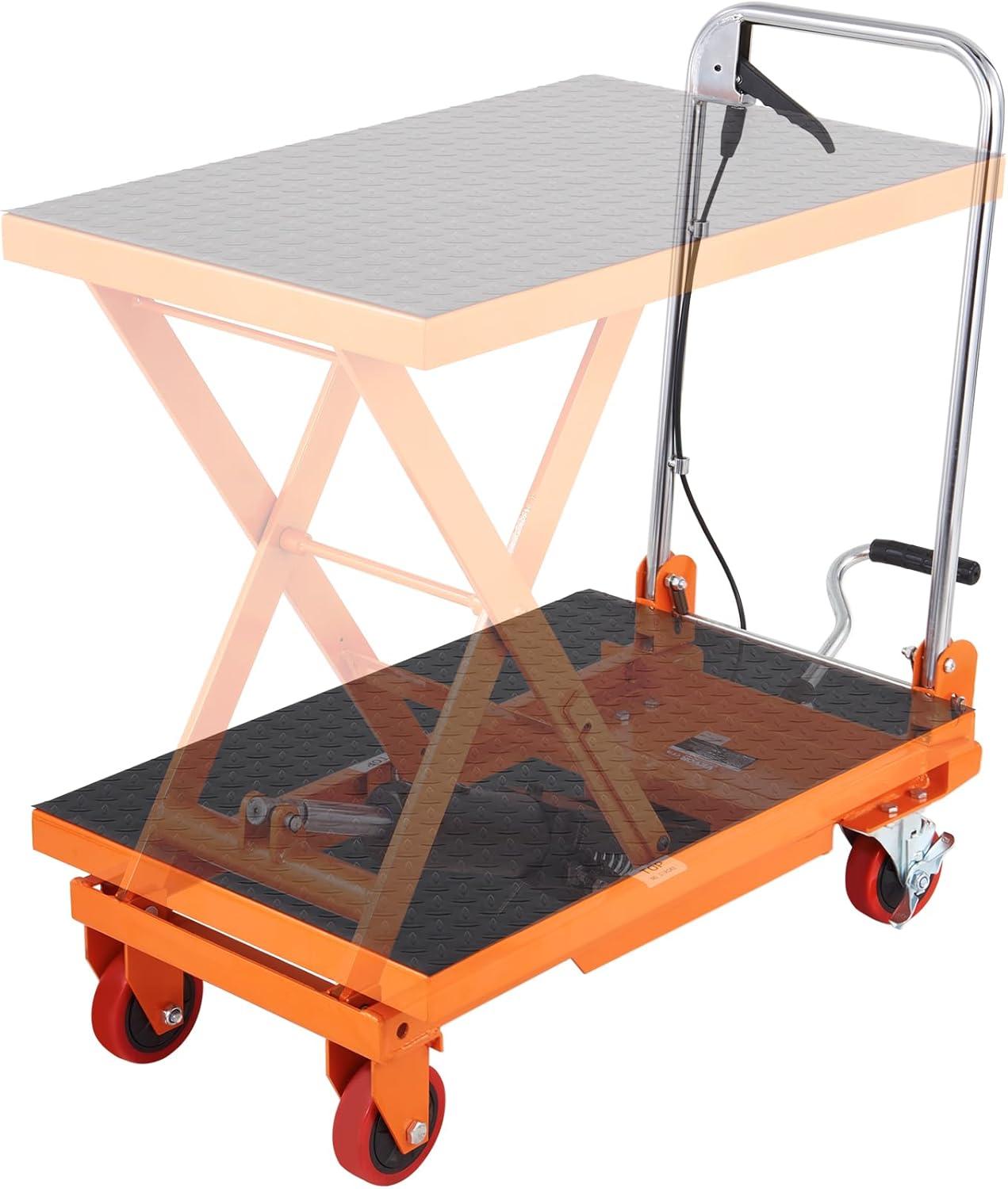 image:imageVEVOR Electric Lift Table 330 lbs Capacity Single Scissor Lift Table 828 in Height Adjustable Lifting Platform Coffee Table Lift with 4 Wheels for Material Handling and Transportation BlackOrange
