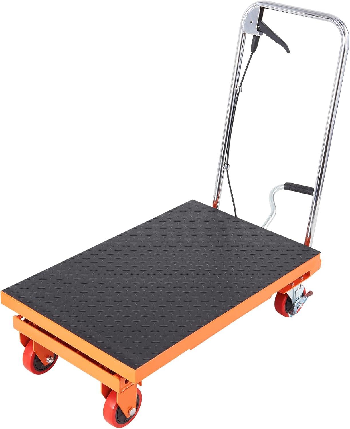 image:imageVEVOR Electric Lift Table 330 lbs Capacity Single Scissor Lift Table 828 in Height Adjustable Lifting Platform Coffee Table Lift with 4 Wheels for Material Handling and Transportation BlackOrange