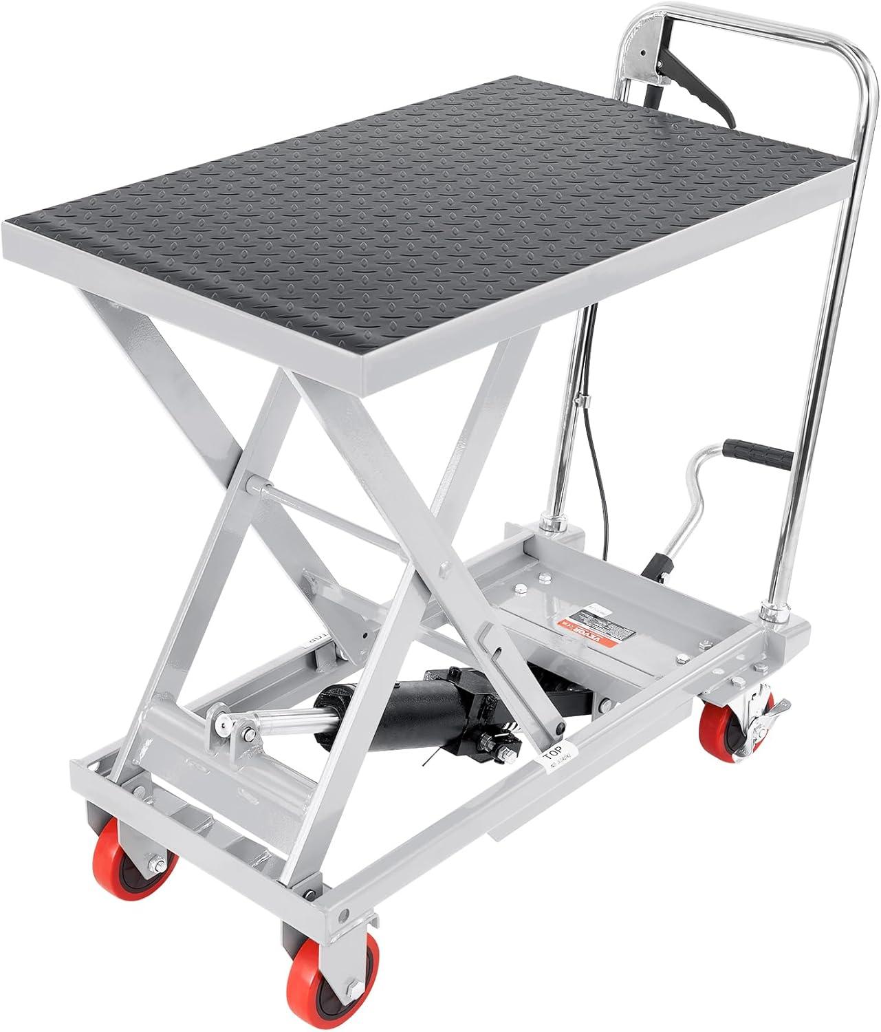 image:imageVEVOR Electric Lift Table 330 lbs Capacity Single Scissor Lift Table 828 in Height Adjustable Lifting Platform Coffee Table Lift with 4 Wheels for Material Handling and Transportation BlackGray