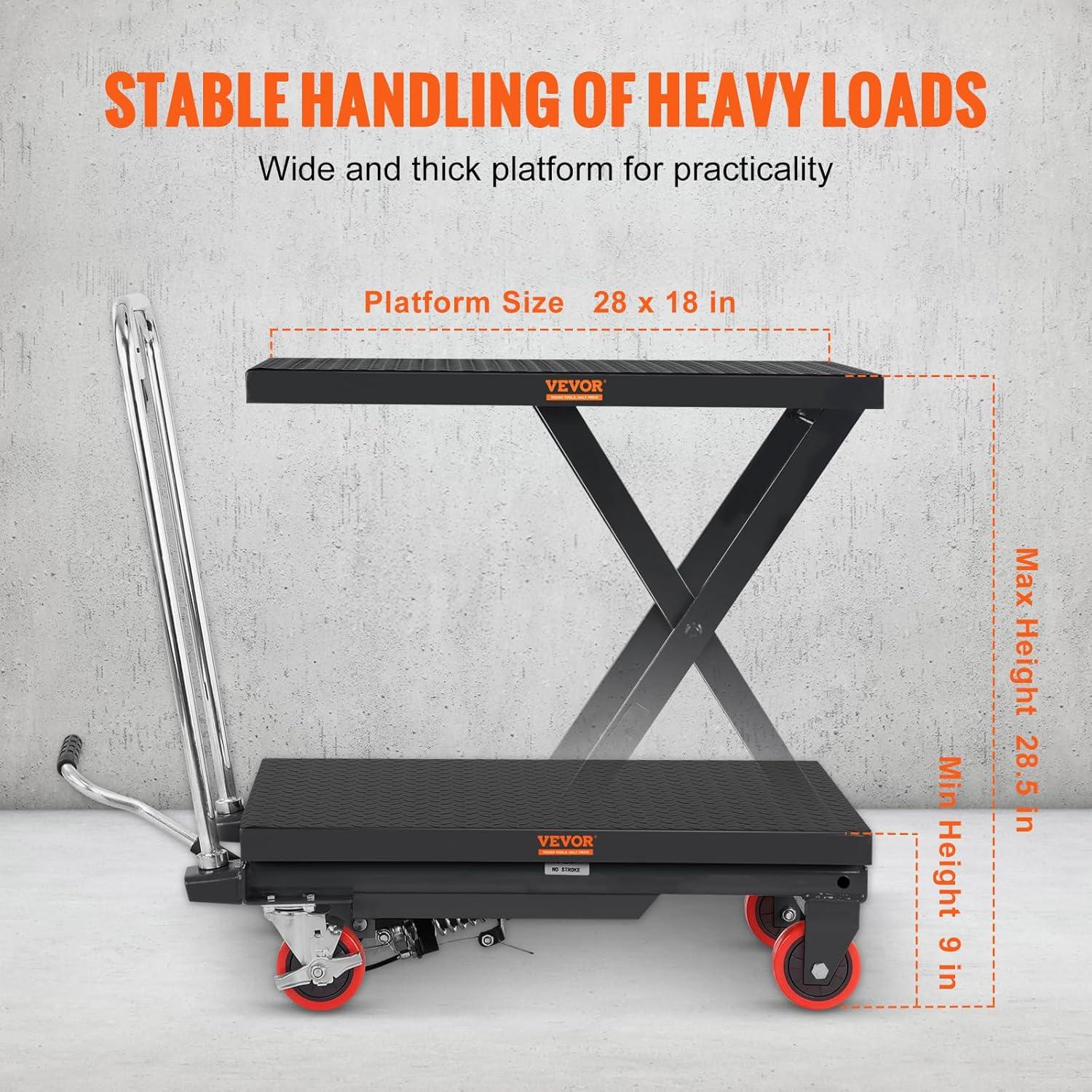 image:imageVEVOR Electric Lift Table 330 lbs Capacity Single Scissor Lift Table 828 in Height Adjustable Lifting Platform Coffee Table Lift with 4 Wheels for Material Handling and Transportation BlackBlack